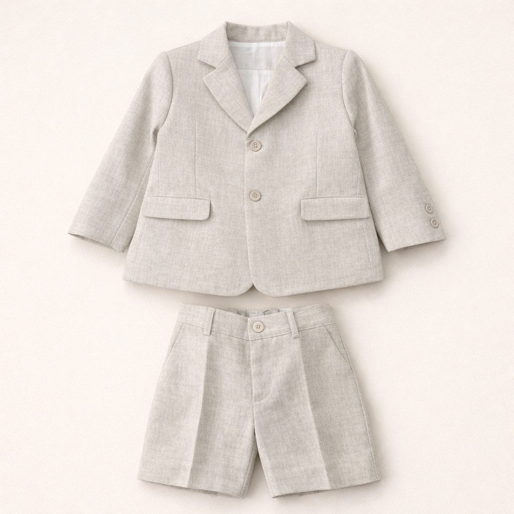 Conjunto blazer e calção linho bege da Paz Rodriguez "Cerimónia"