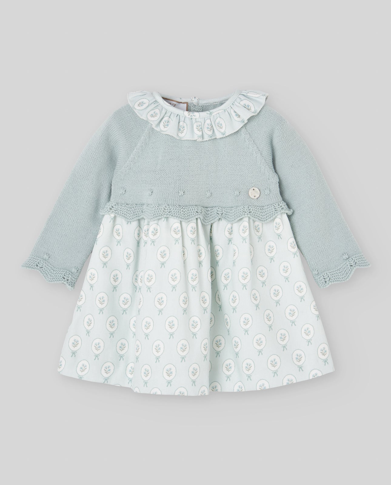 Vestido combinado e tapa fralda verde da Paz Rodriguez "Leira"