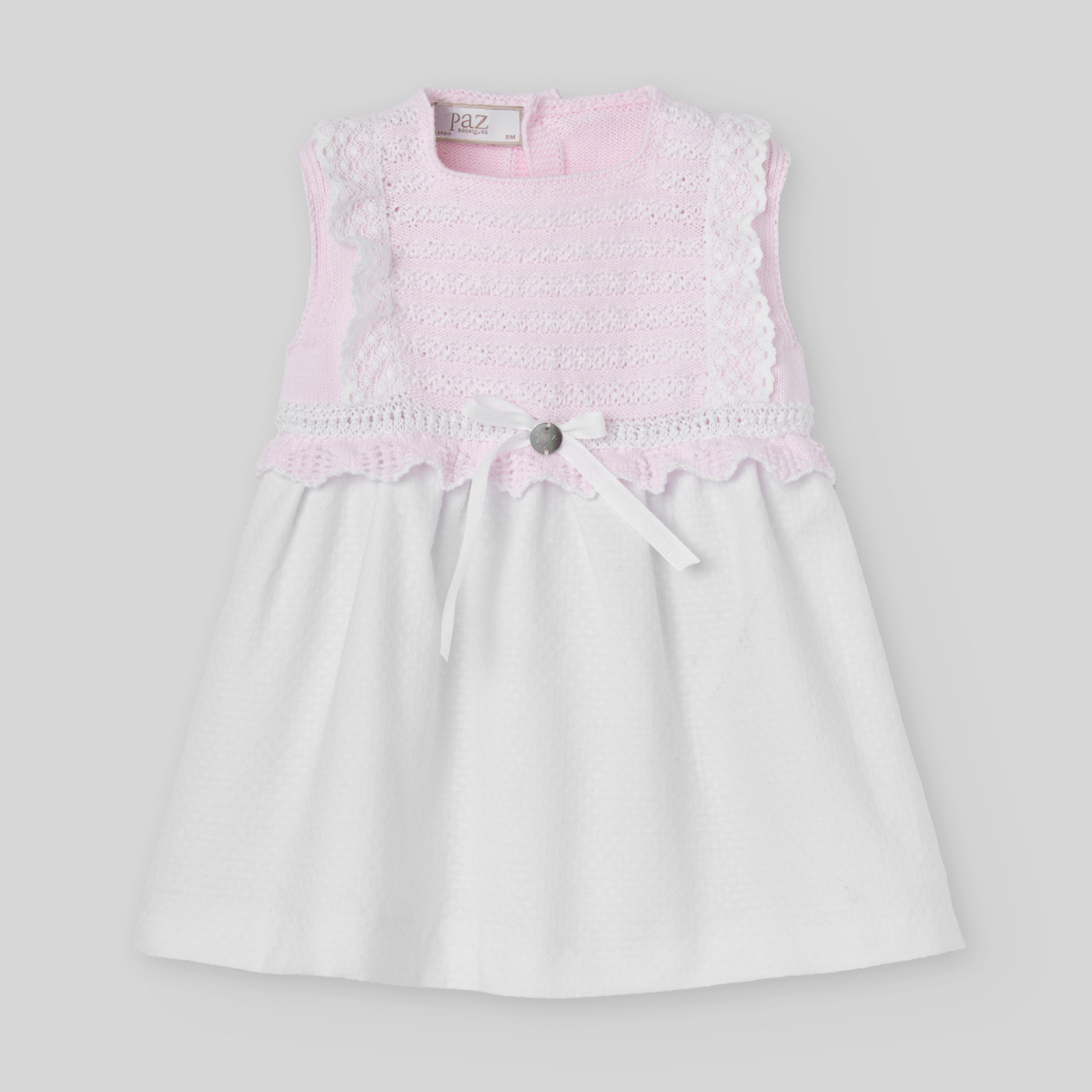 Vestido combinado e tapa fralda rosa e branco da Paz Rodriguez "Alaia"