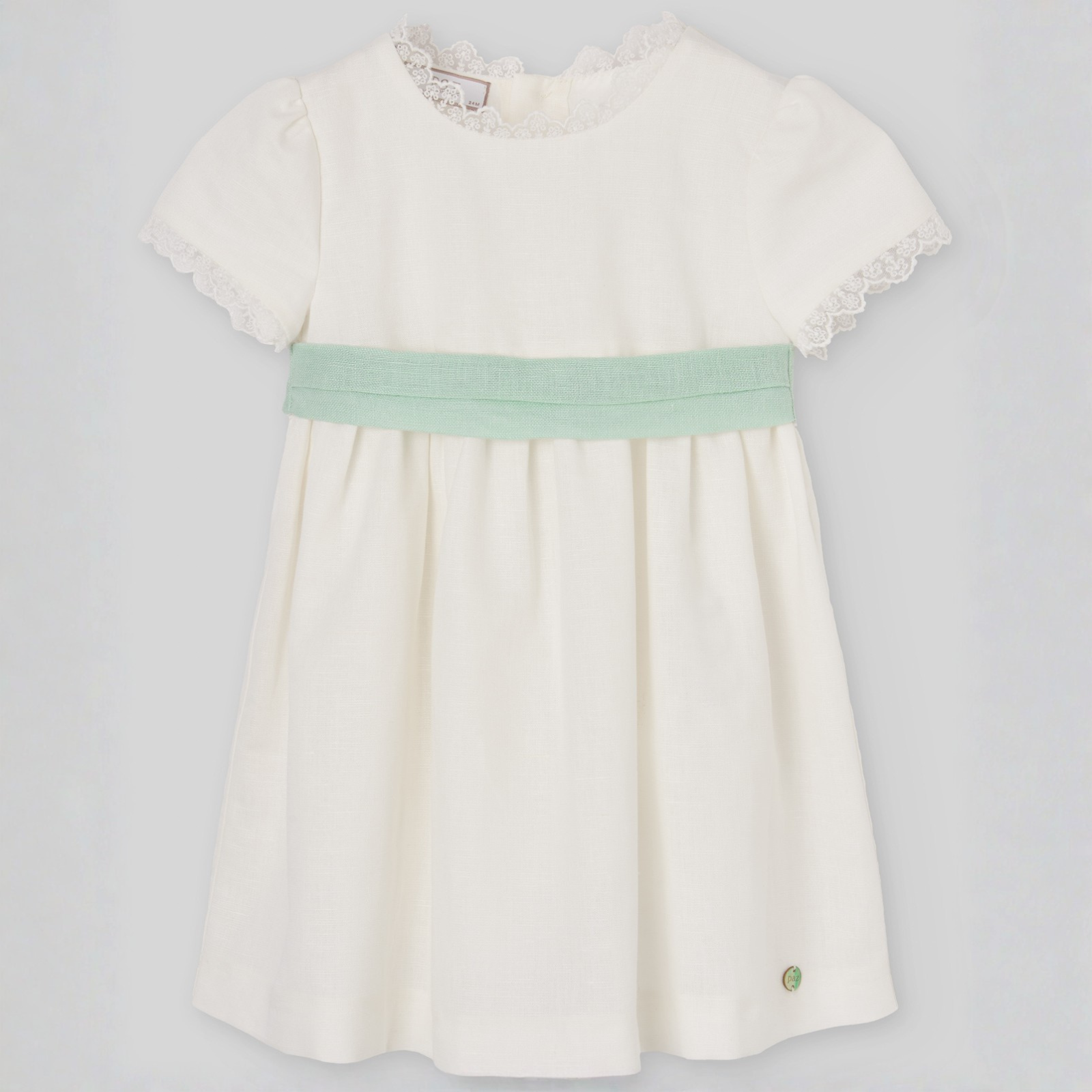 Vestido e tapa fralda para cerimonia pérola e verde da Paz Rodriguez "Cerimónia"
