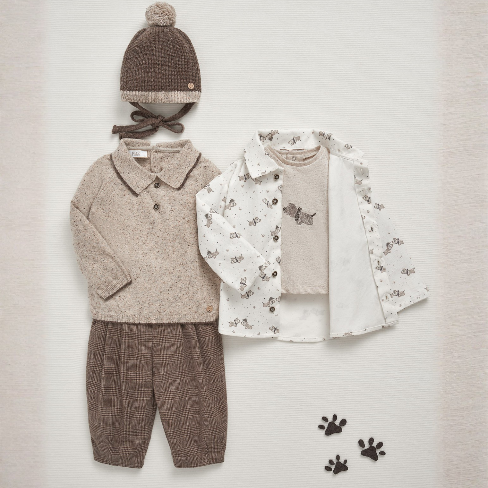 Conjunto camisa estampada e calça castanha da Paz Rodriguez "Noz"