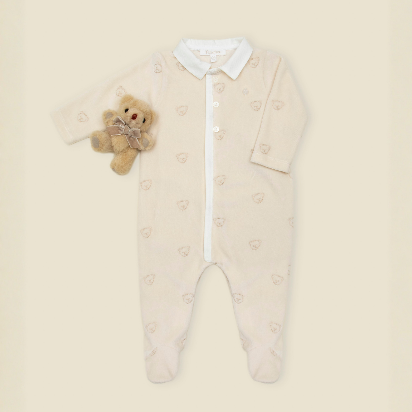 Babygrow cru com bordado de ursinhos da Patachou "Ecru"