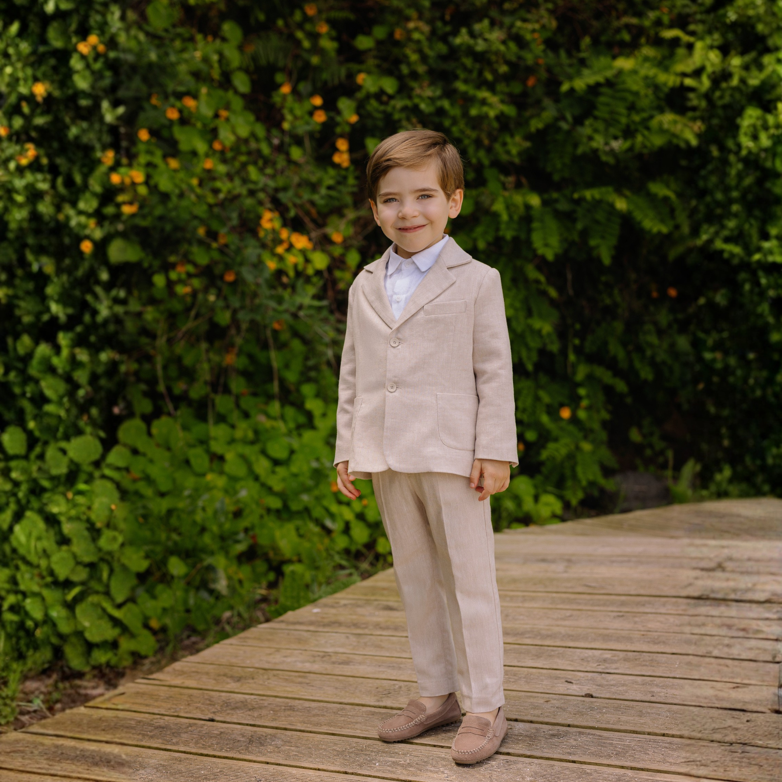 Calça linho bege da Paz Rodriguez "Cerimónia"