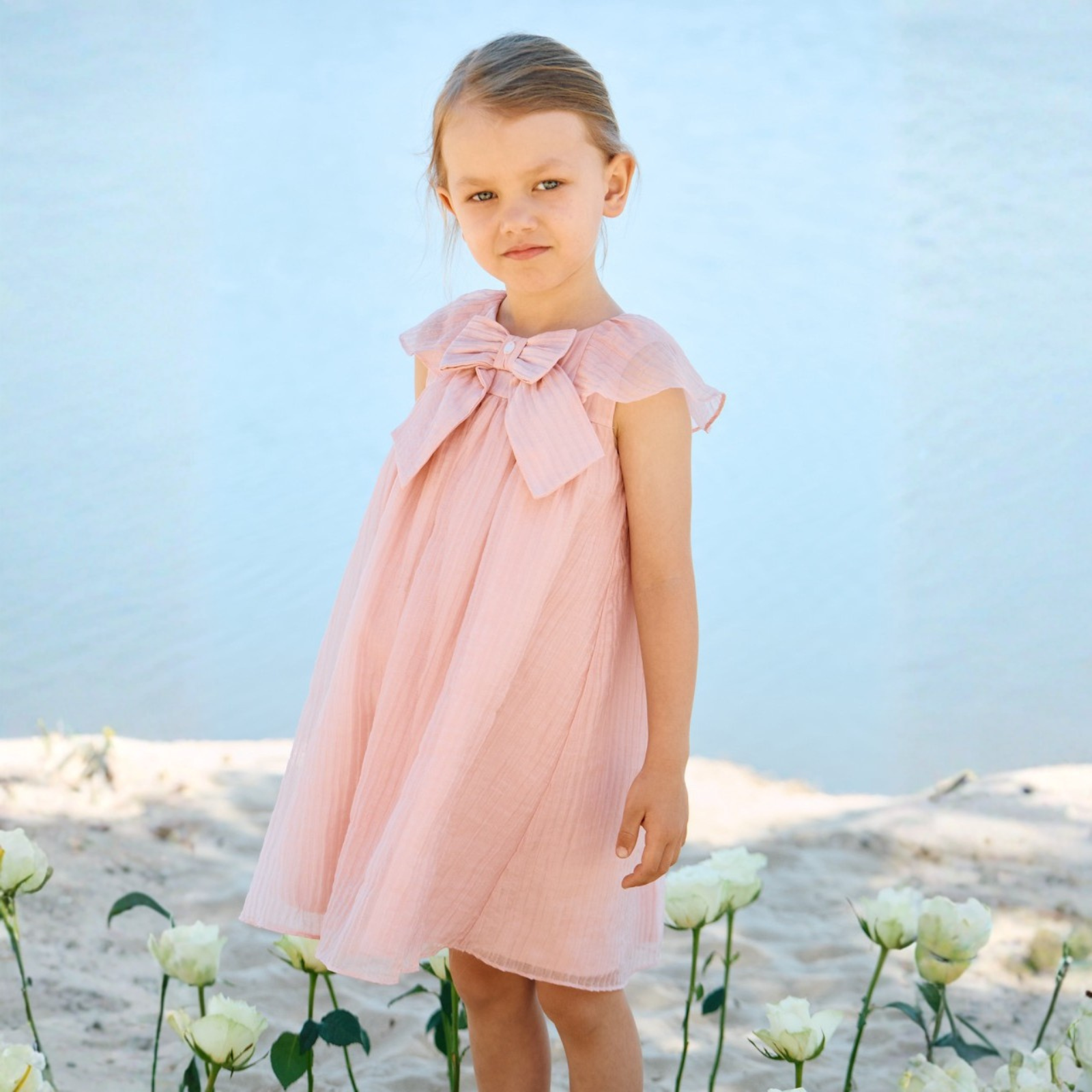 Vestido coral com laço de menina da Patachou "Girl"