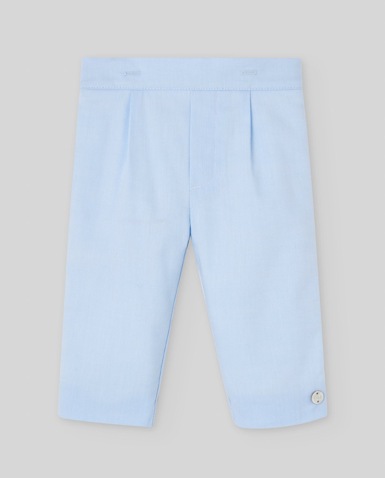 Conjunto cerimónia blusa pérola e calça azul da Paz Rodriguez "Fogar"