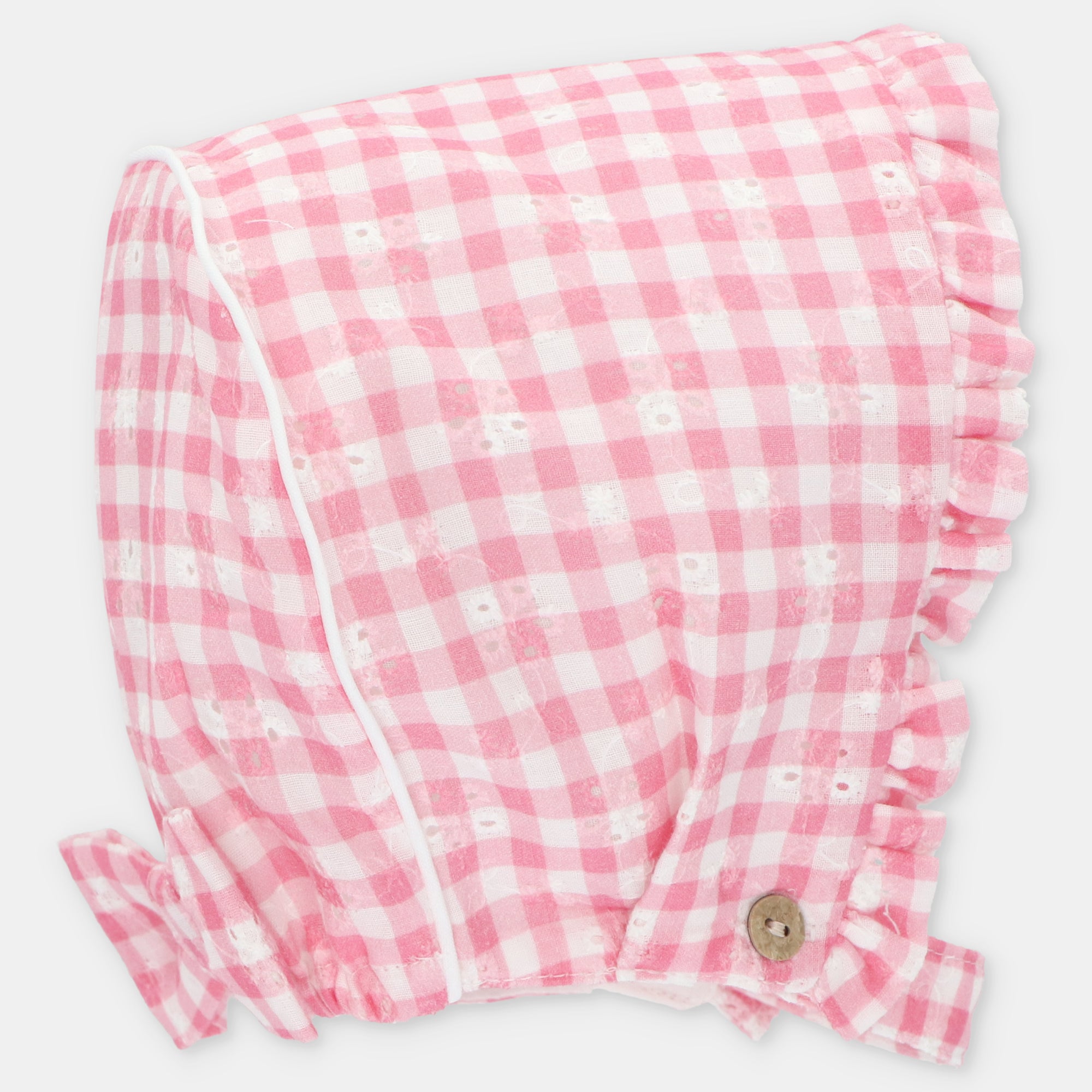 Touca em vichy coral para bebe menina da Martín Aranda "Alberta"
