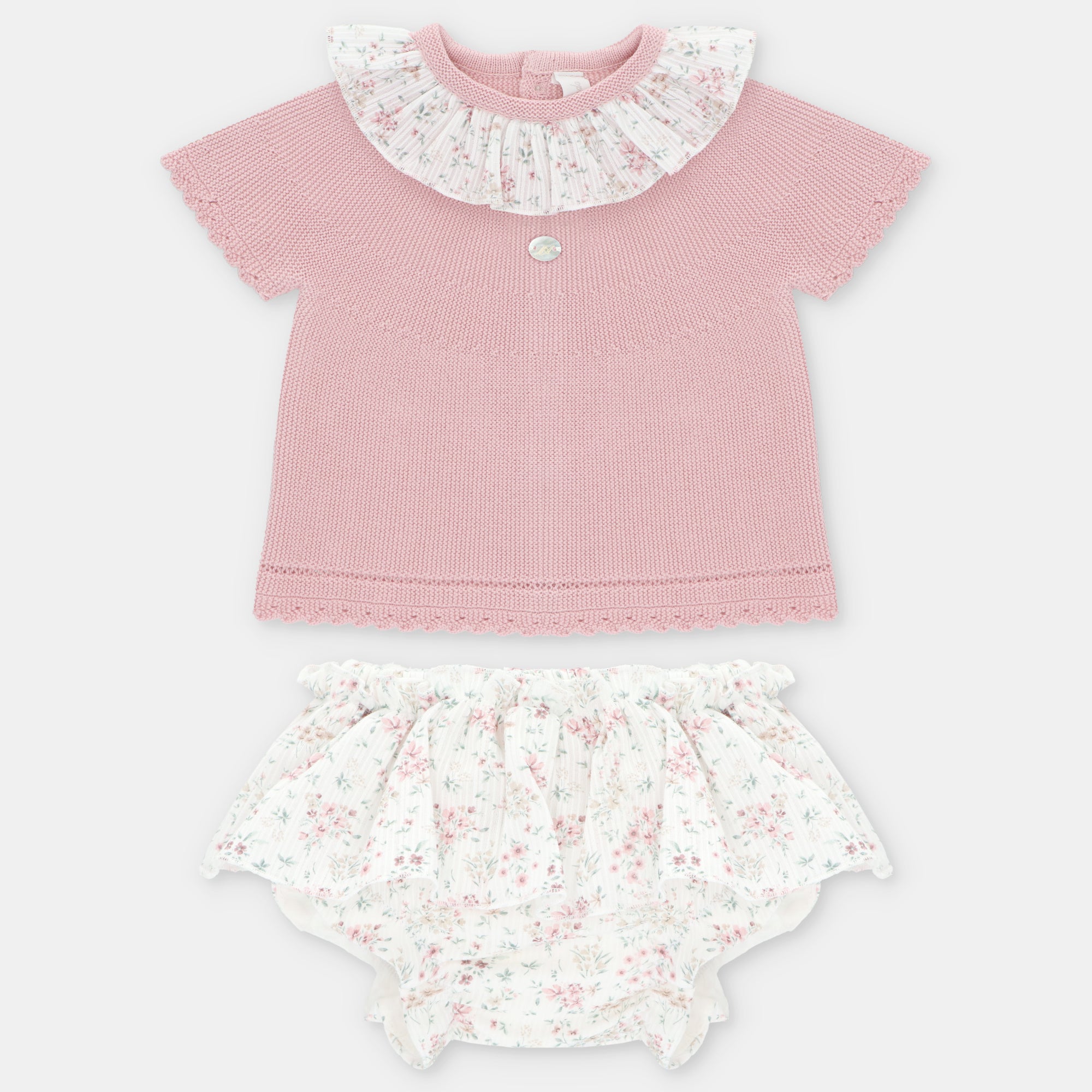 Conjunto camisola rosa e tapa-fralda floral para bebe menina da Martín Aranda "Toronto"