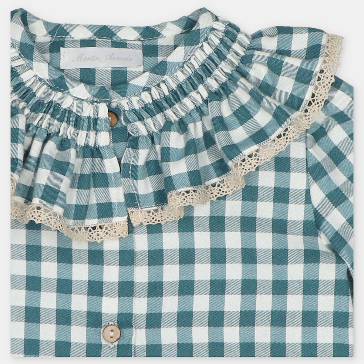 Conjunto blusa vichy e calças bege da Martín Aranda "Navia"