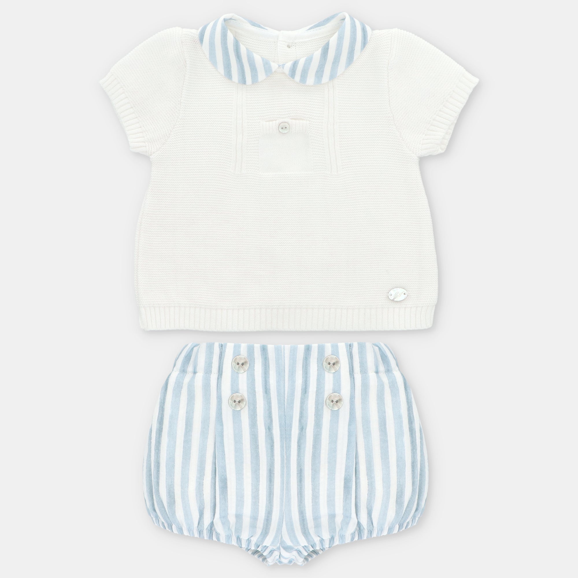 Conjunto camisola de malha e calção com riscas azuis para bebe da Martín Aranda "Surrey"