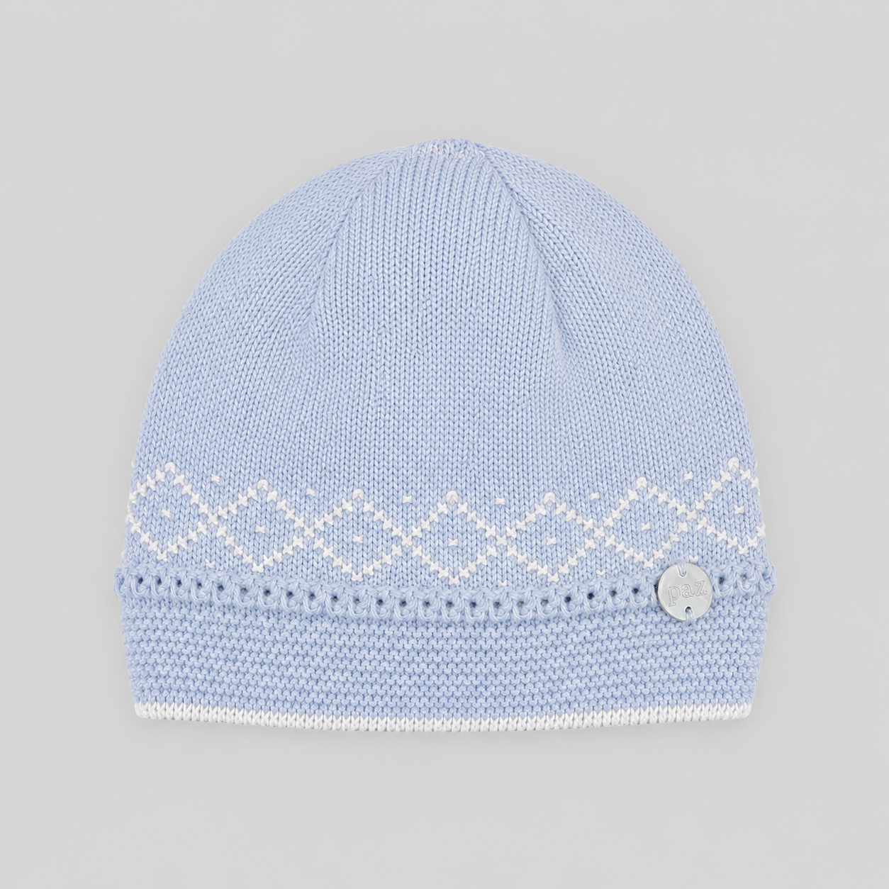 Gorro recém nascido em malha azul da Paz Rodriguez "Paz"