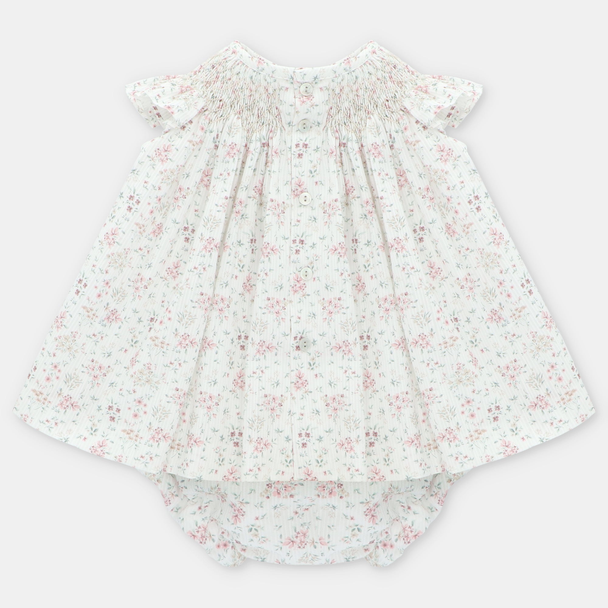 Vestido floral com favos de mel e tapa fraldas para bebe da Martín Aranda "Toronto"