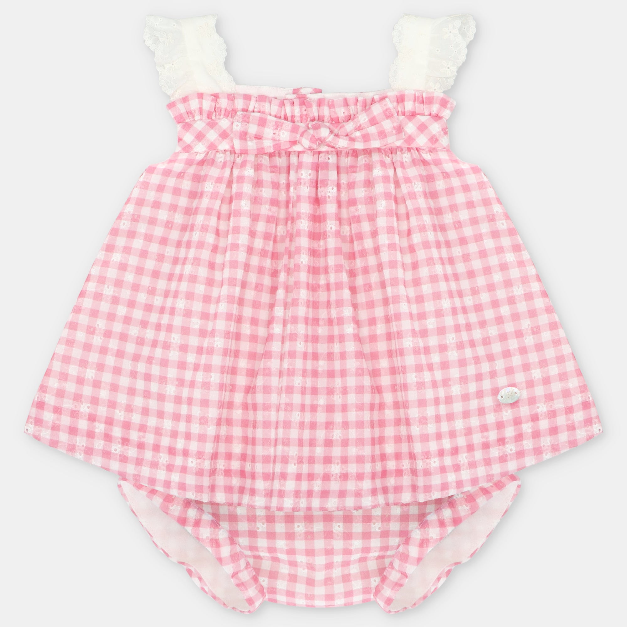 Vestido em vichy coral e tapa fraldas para bebe menina da Martín Aranda "Alberta"