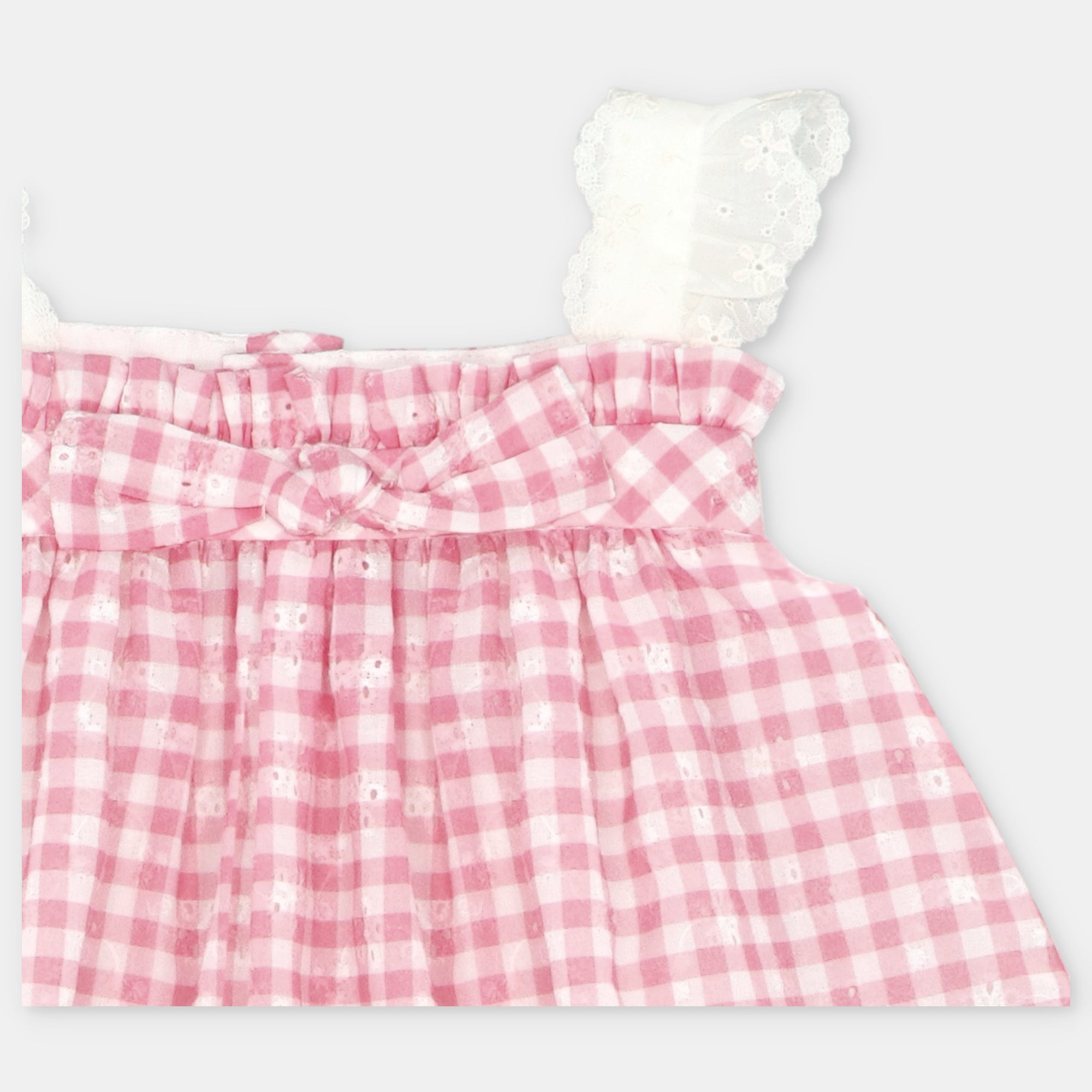 Vestido em vichy coral e tapa fraldas para bebe menina da Martín Aranda "Alberta"