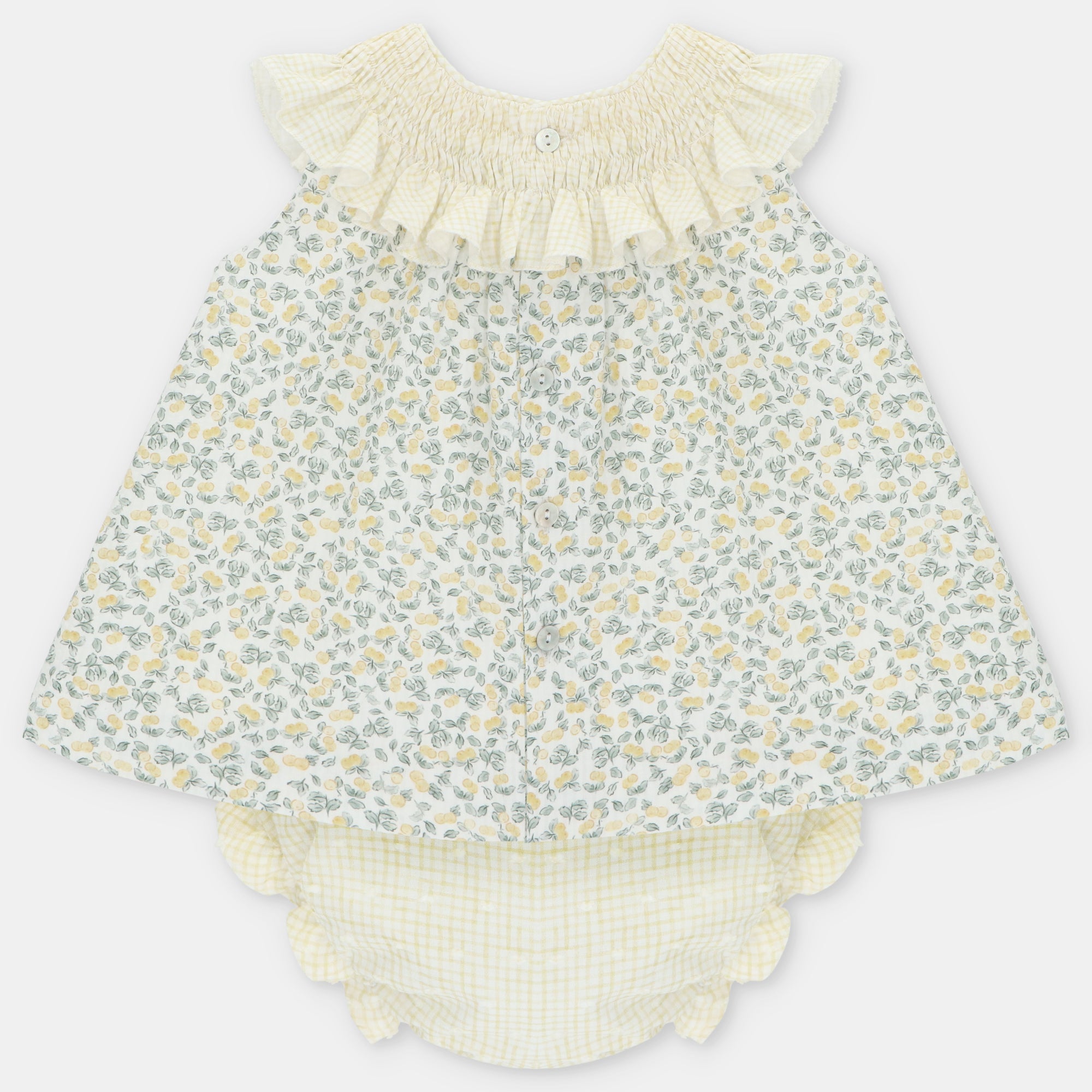 Vestido estampado e tapa fraldas amarelo para bebe menina da Martín Aranda "Winnipeg"