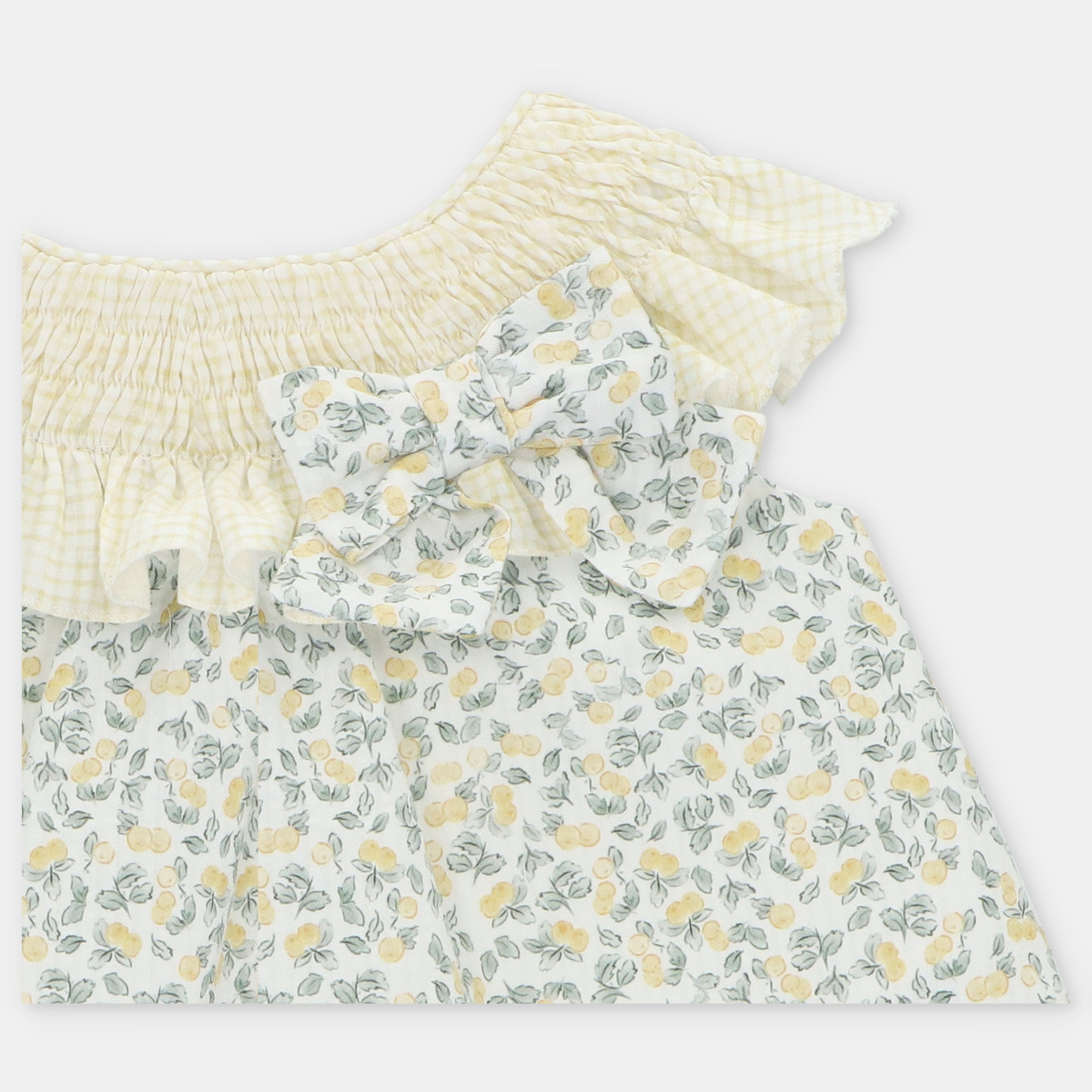 Vestido estampado e tapa fraldas amarelo para bebe menina da Martín Aranda "Winnipeg"