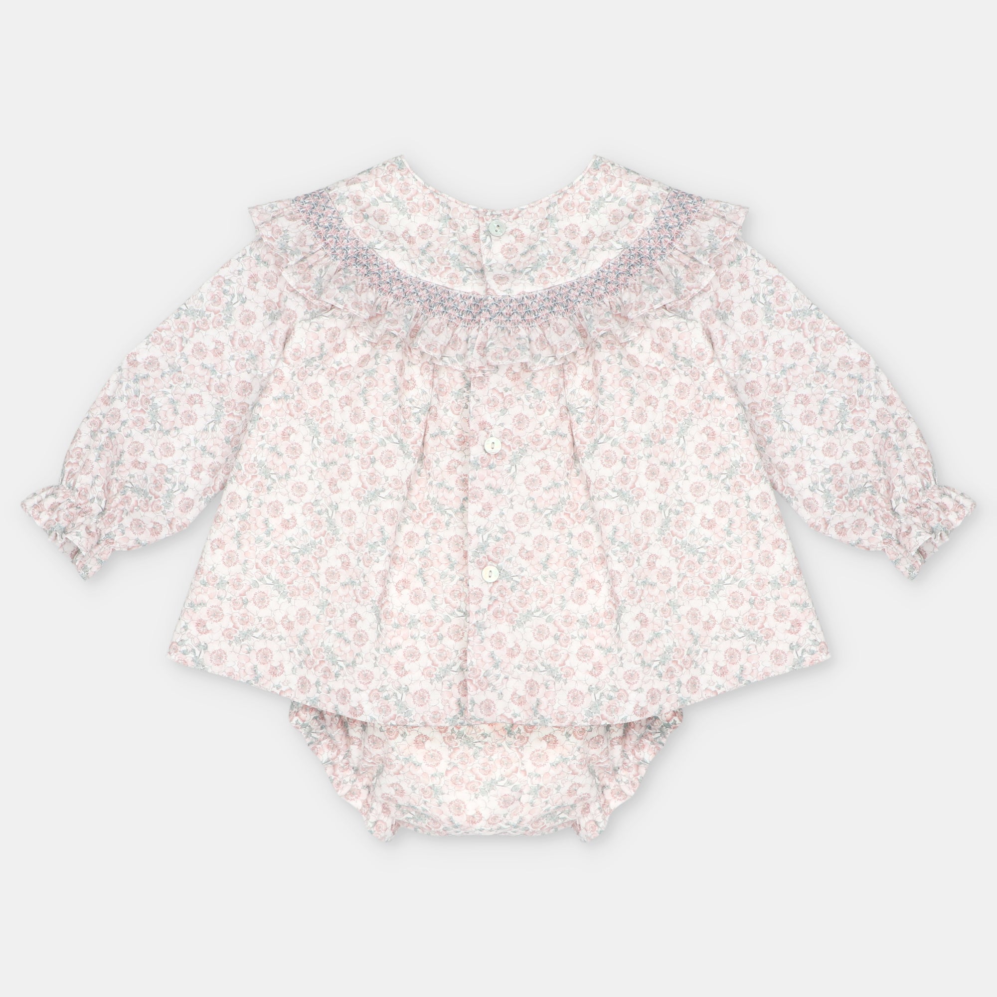 Vestido e tapa fraldas floral rosa da Martín Aranda "Lena"