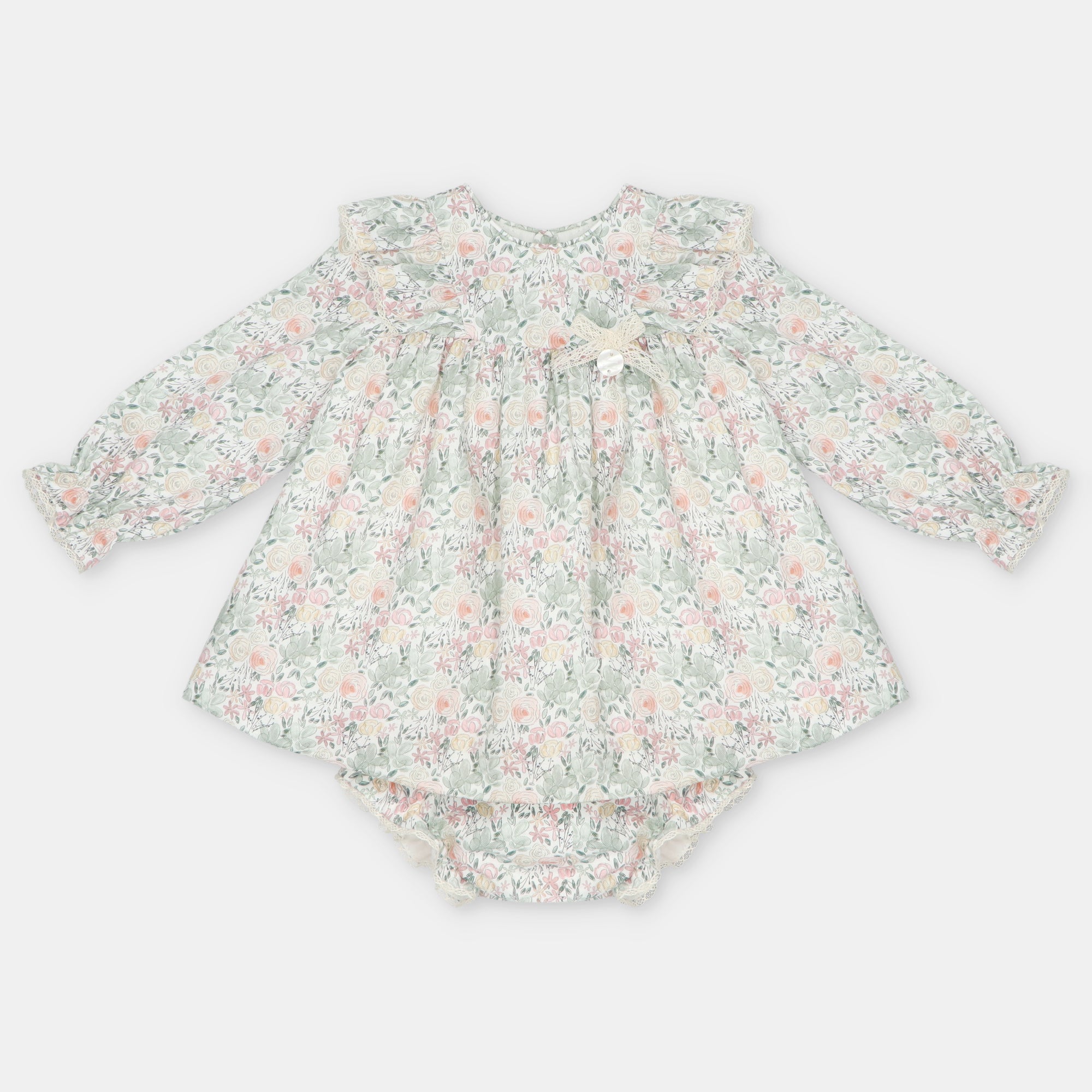 Vestido e tapa fraldas floral da Martín Aranda "Pravia"