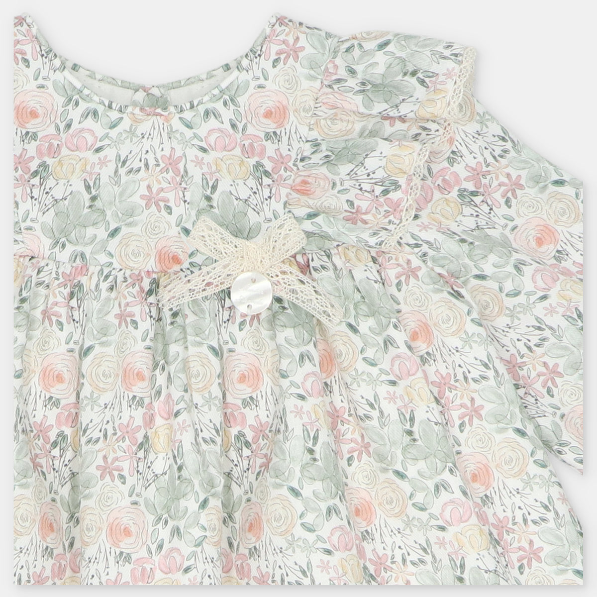Vestido e tapa fraldas floral da Martín Aranda "Pravia"