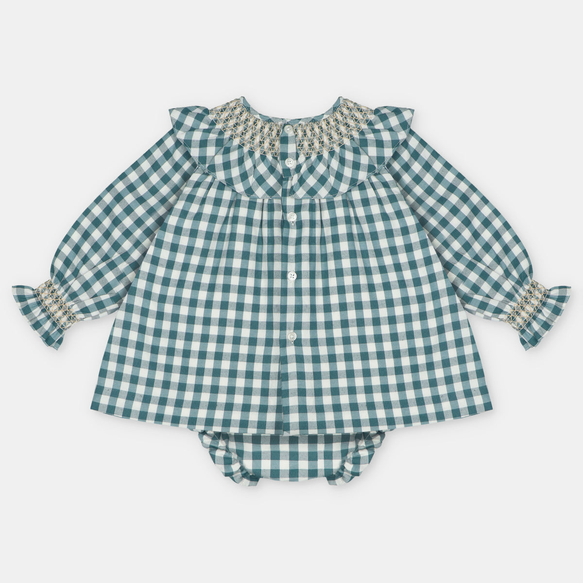 Vestido e tapa fraldas vichy verde da Martín Aranda "Navia"