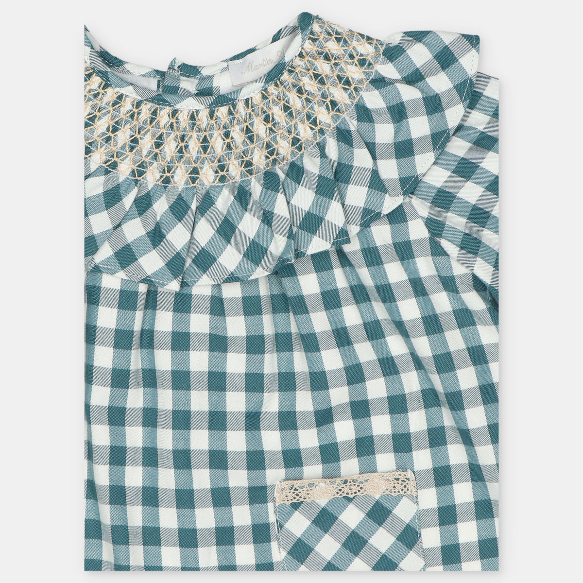 Vestido e tapa fraldas vichy verde da Martín Aranda "Navia"