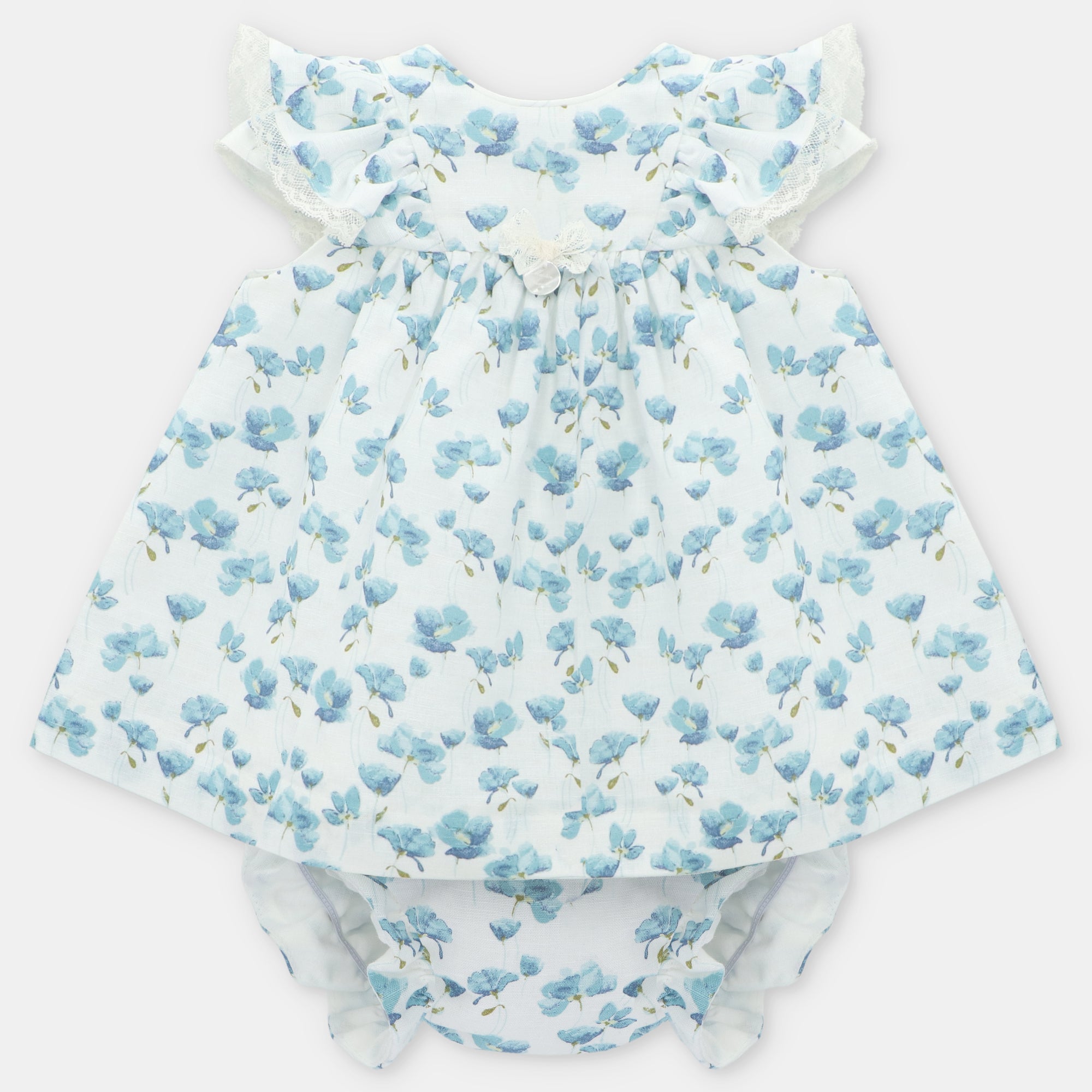 Vestido estampado floral verde petróleo e tapa fraldas para bebe da Martín Aranda "Milton"