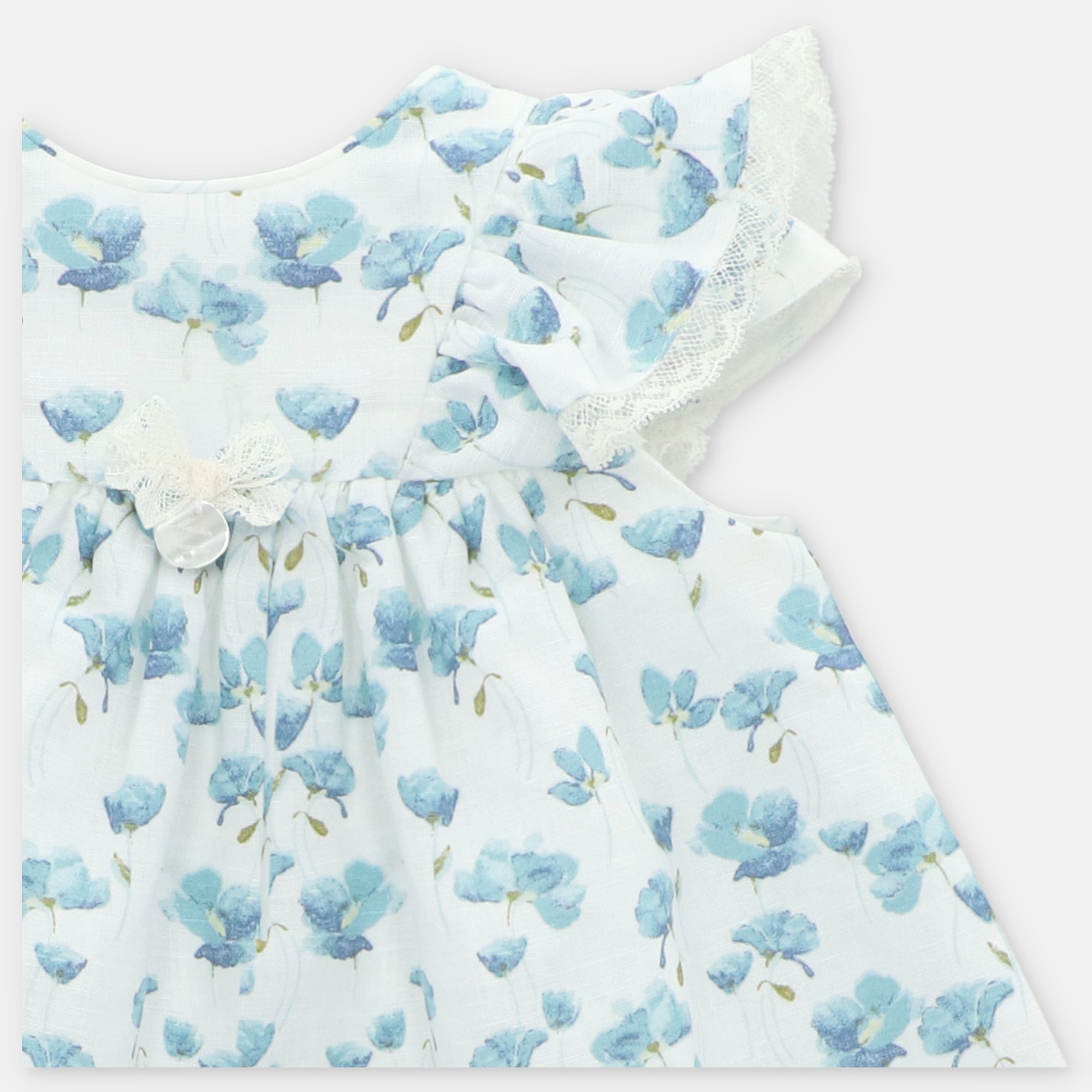 Vestido estampado floral verde petróleo e tapa fraldas para bebe da Martín Aranda "Milton"