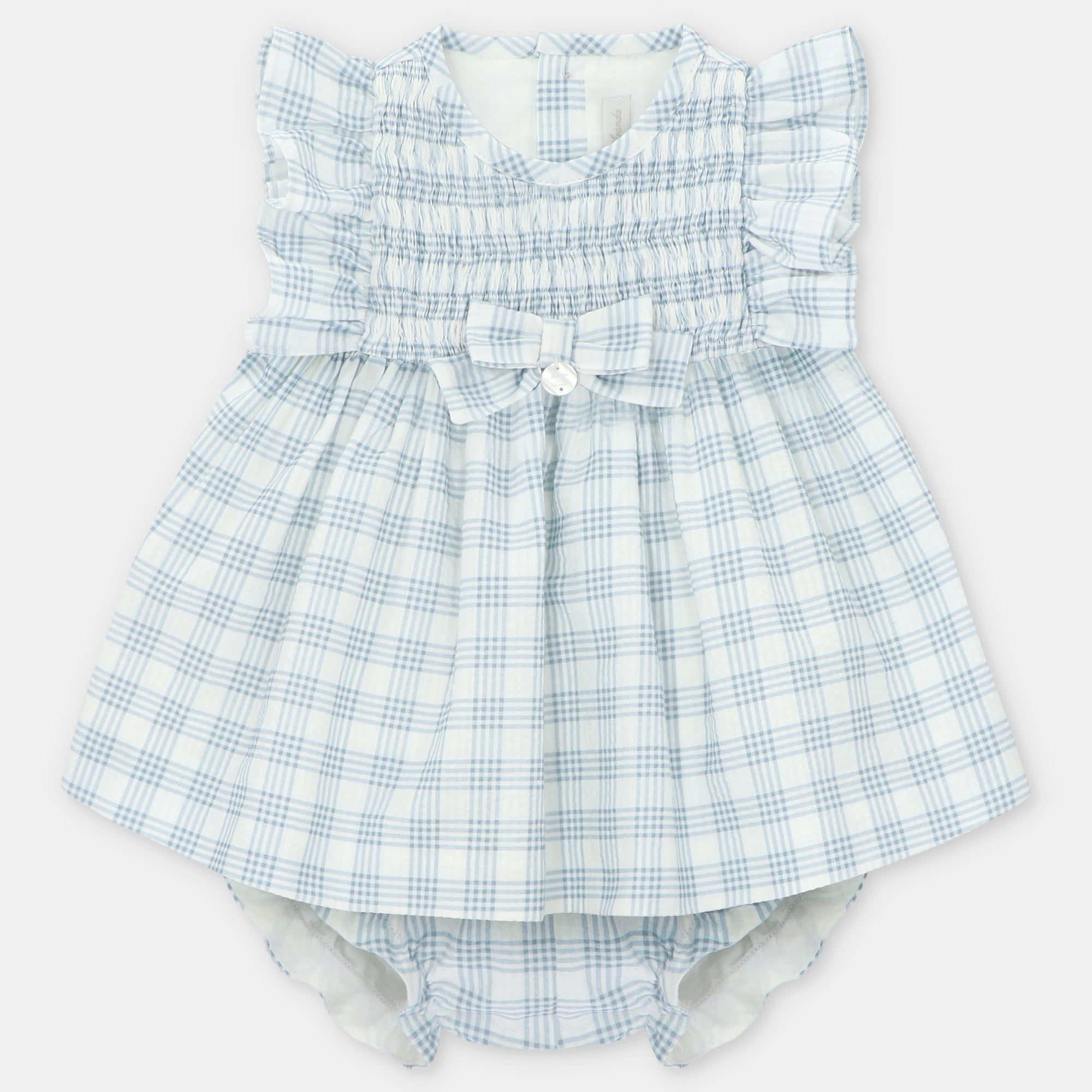 Vestido quadrados azuis e tapa fralda para bebe menina da Martín Aranda "Ottawa"