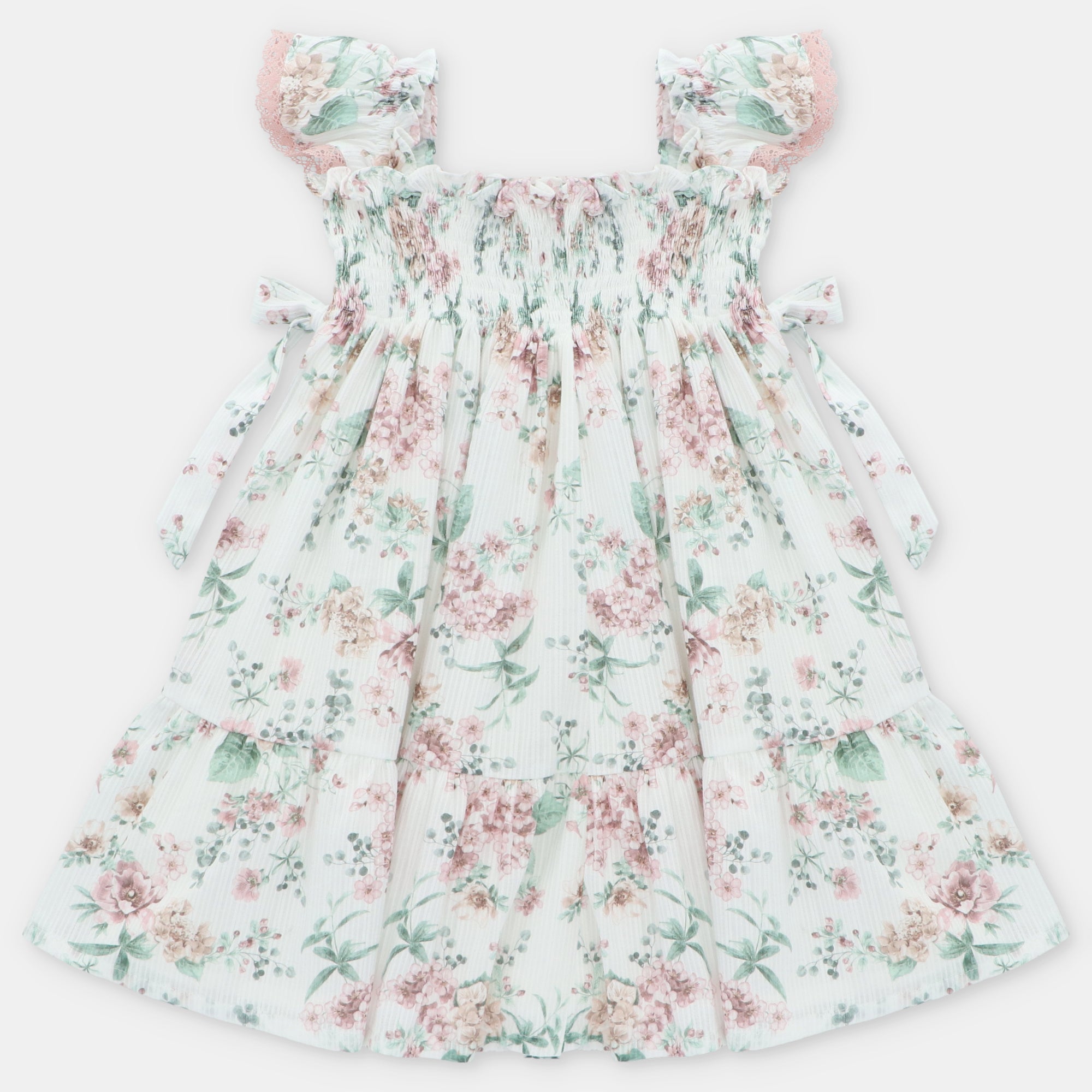 Vestido com estampado floral rosa e laços para menina da Martín Aranda "Toronto"