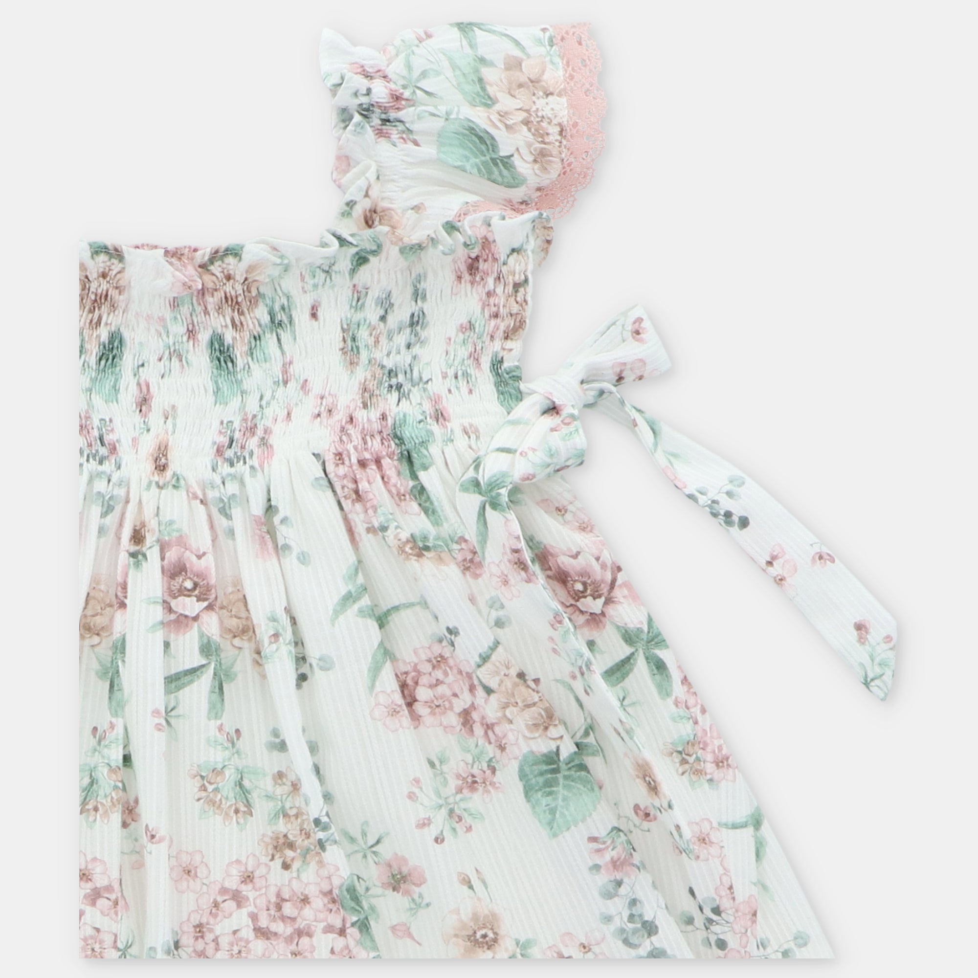 Vestido com estampado floral rosa e laços para menina da Martín Aranda "Toronto"