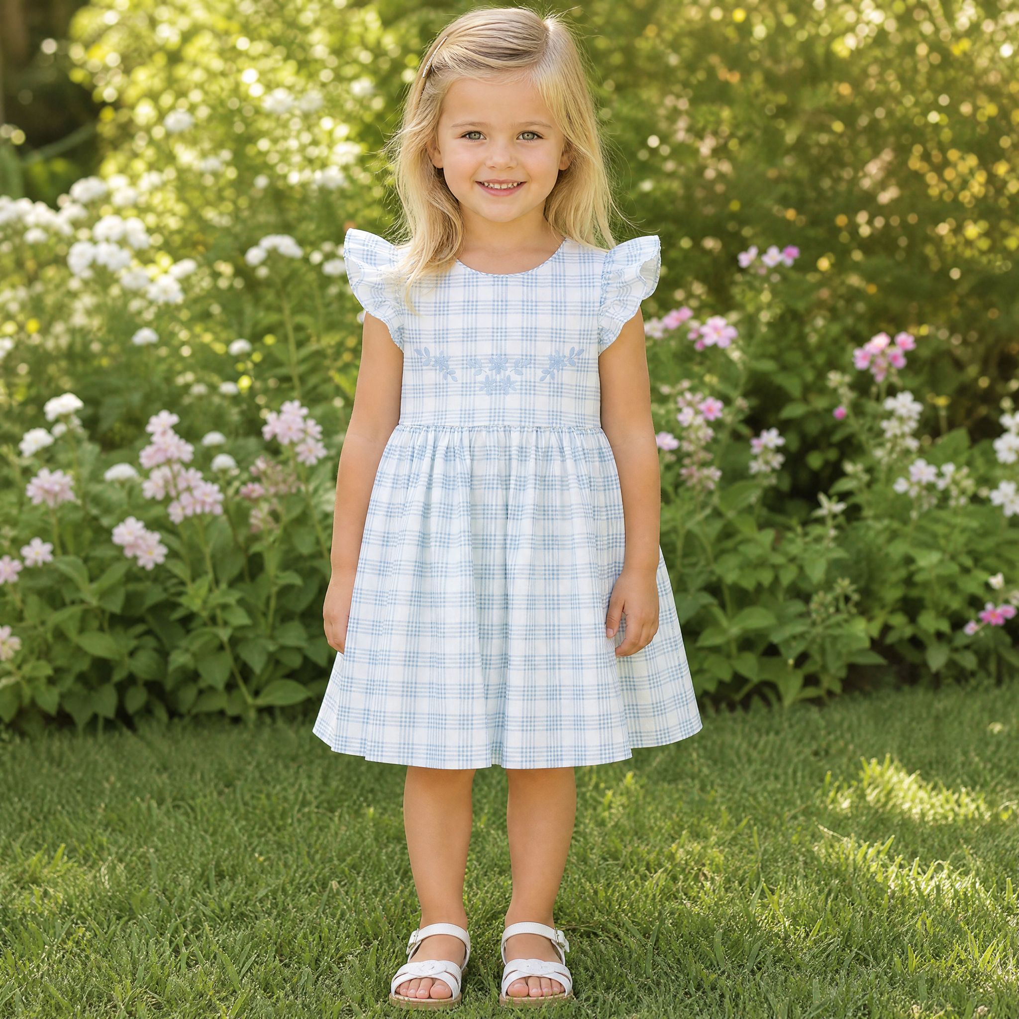 Vestido com quadrados azuis para menina da Martín Aranda "Ottawa"