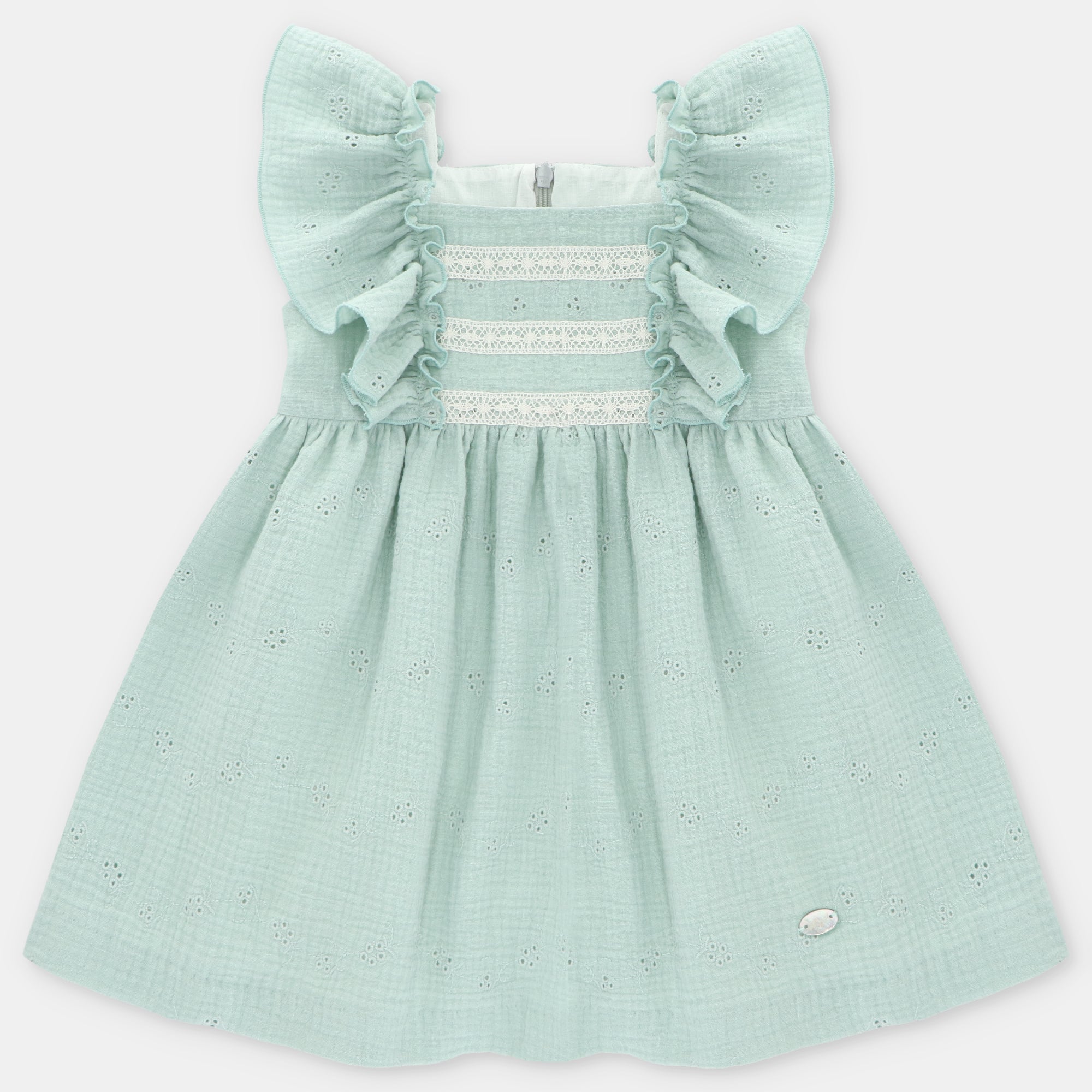 Vestido verde com bordado inglês para menina da Martín Aranda "Edmonton"