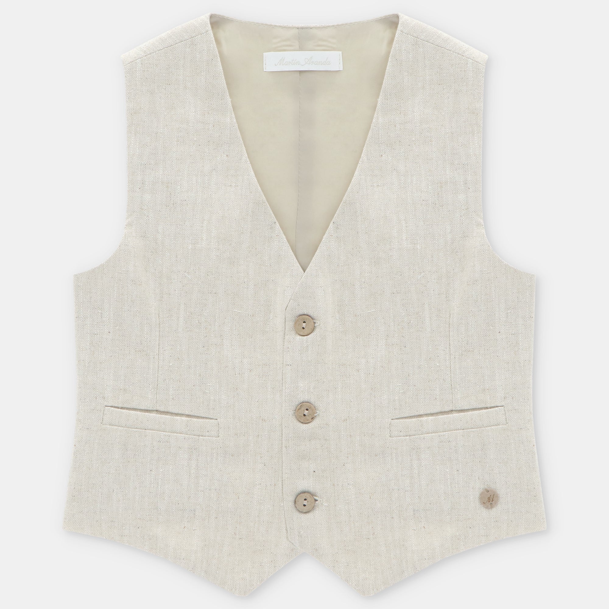 Colete de cerimónia em linho bege para menino da Martín Aranda "Vancouver"