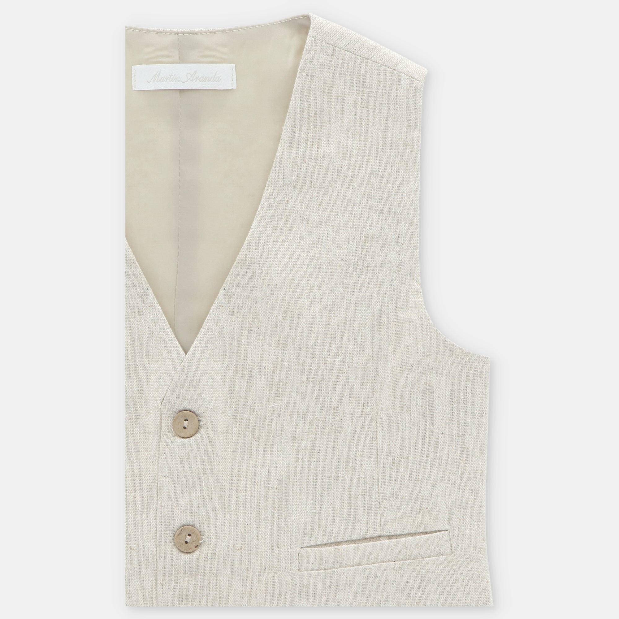 Colete de cerimónia em linho bege para menino da Martín Aranda "Vancouver"