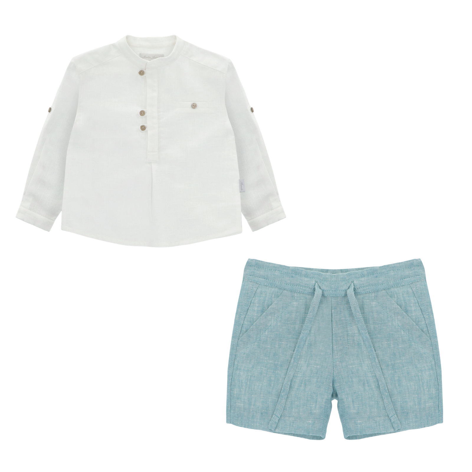 Conjunto camisa e calção de linho turquesa da Martín Aranda "Alberta"