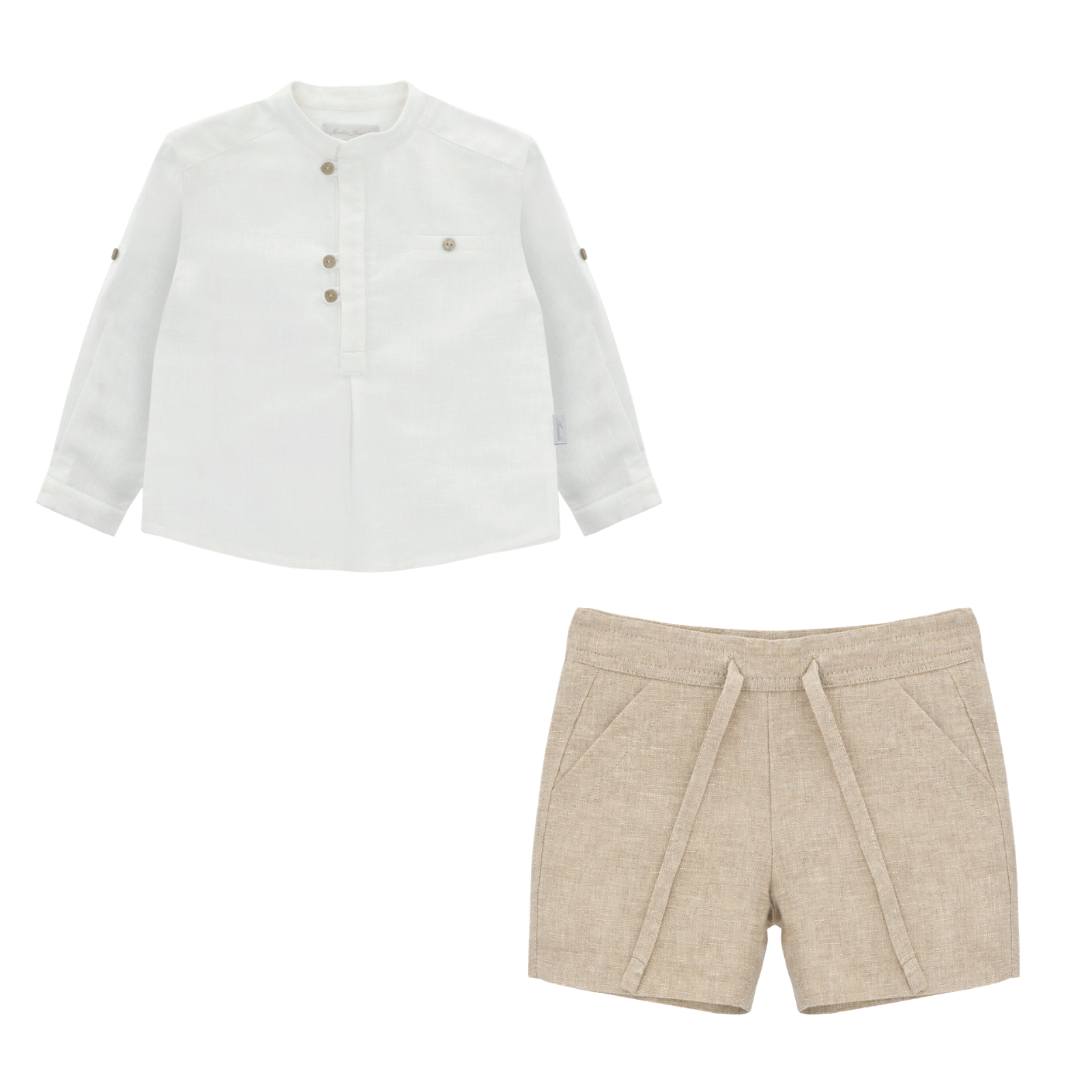 Conjunto camisa e calção de linho bege da Martín Aranda "Alberta"