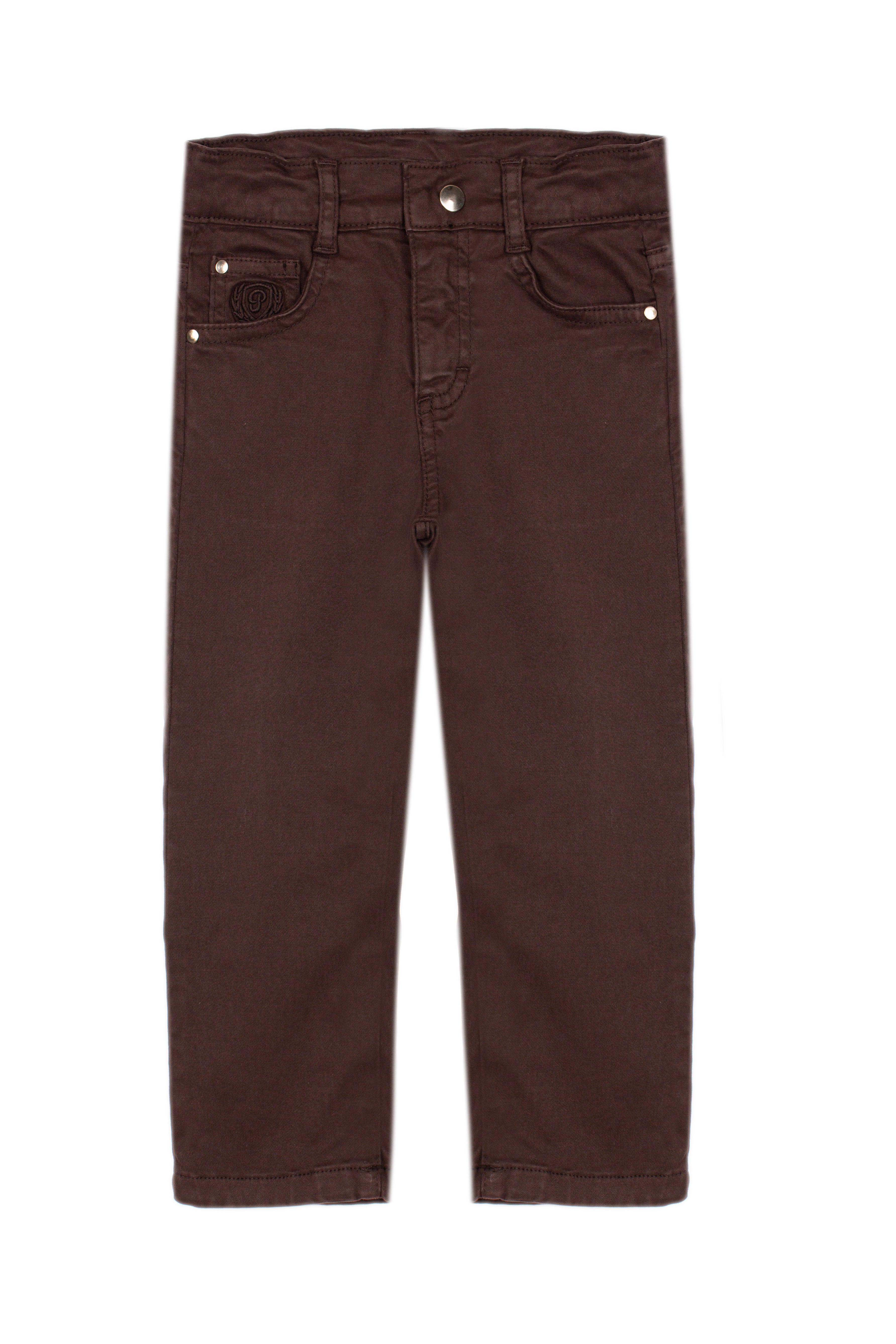 Conjunto camisa xadrez e calça castanha de menino da Patachou "Blue brown"
