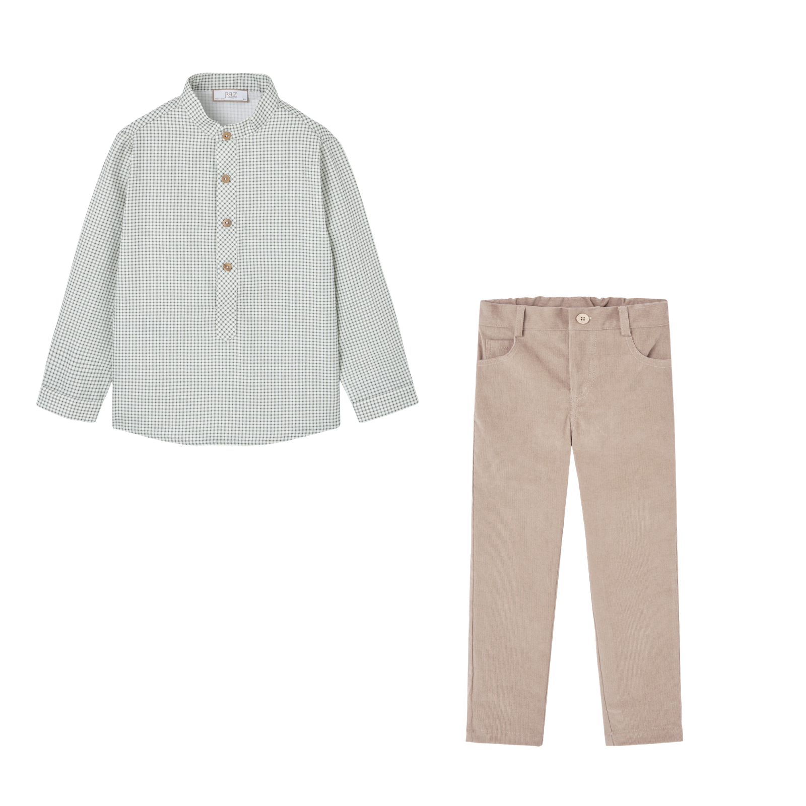 Conjunto calça bege e camisa vichy verde da Paz Rodriguez "Ledicia"