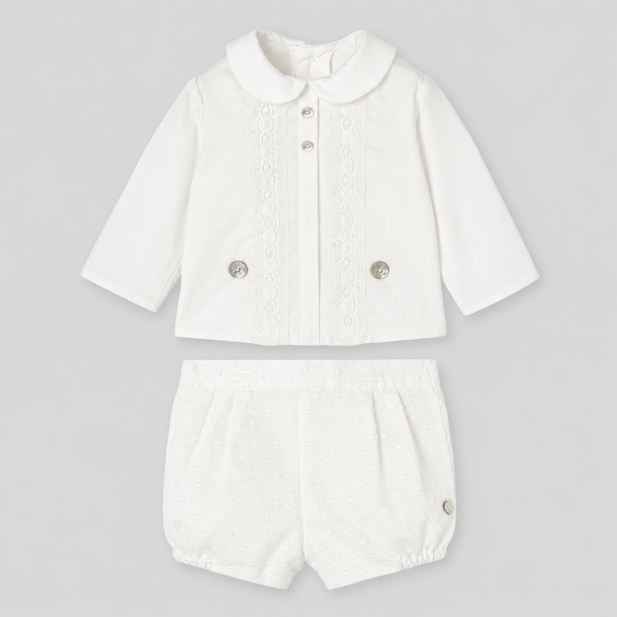 Conjunto cerimónia blusa e calção em pérola da Paz Rodriguez "Paz"