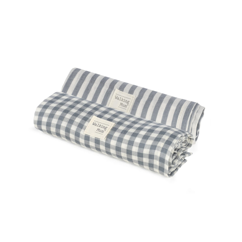 Conjunto 2 musselinas da Walking Mum "Praliné Strips / Vichy Matcha"