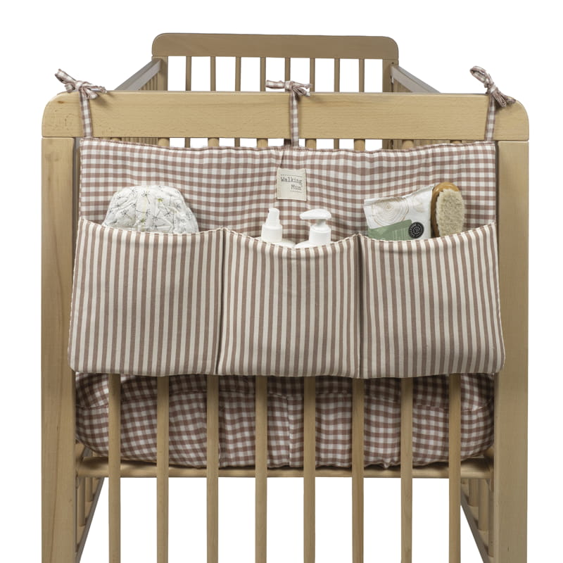 Organizador de berço da Walking Mum "Praliné Vichy / Strips Moka"