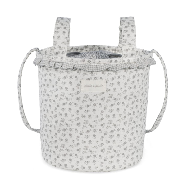 Bolsa de passeio Bucket da Pasito a Pasito "Little Bloom Flowers Grey"