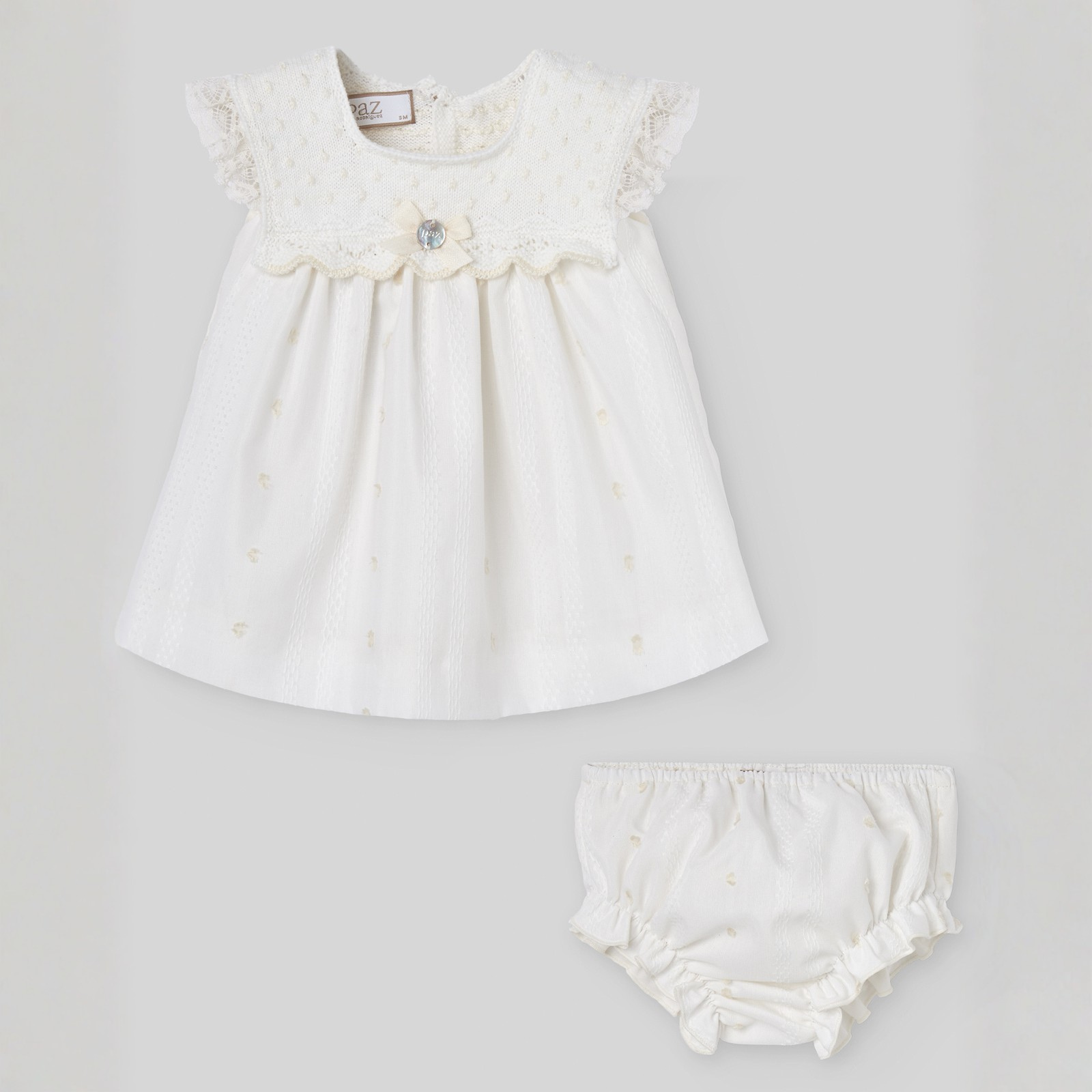 Vestido combinado e tapa fralda pérola cerimónia da Paz Rodriguez "Paz"