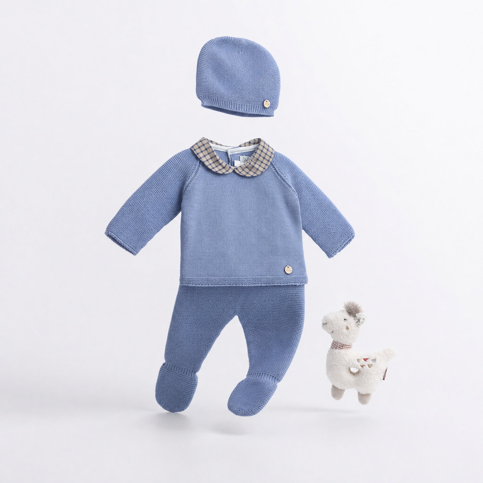 Conjunto recém-nascido e gorro azul bruma da Pangasa "Brume"