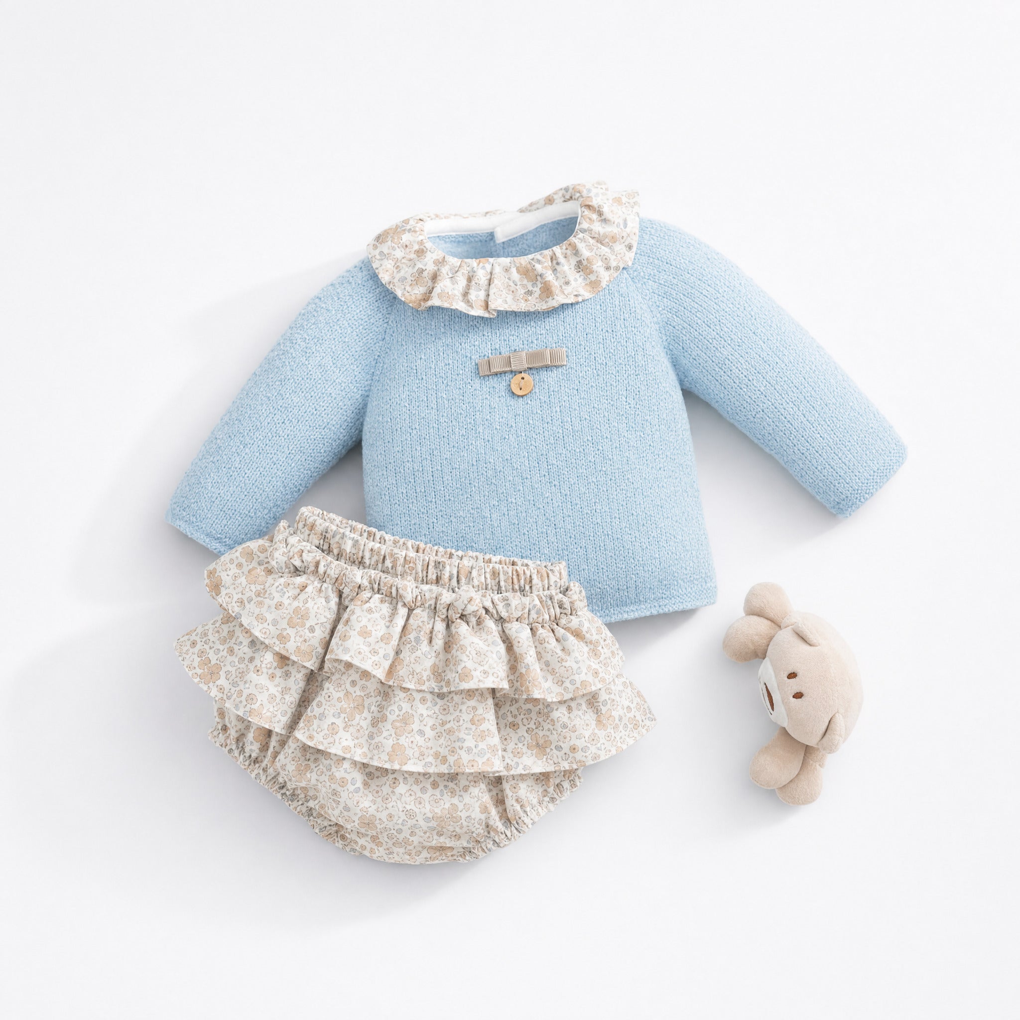 Conjunto camisola azul e tapa fraldas estampado da Pangasa "Sand"