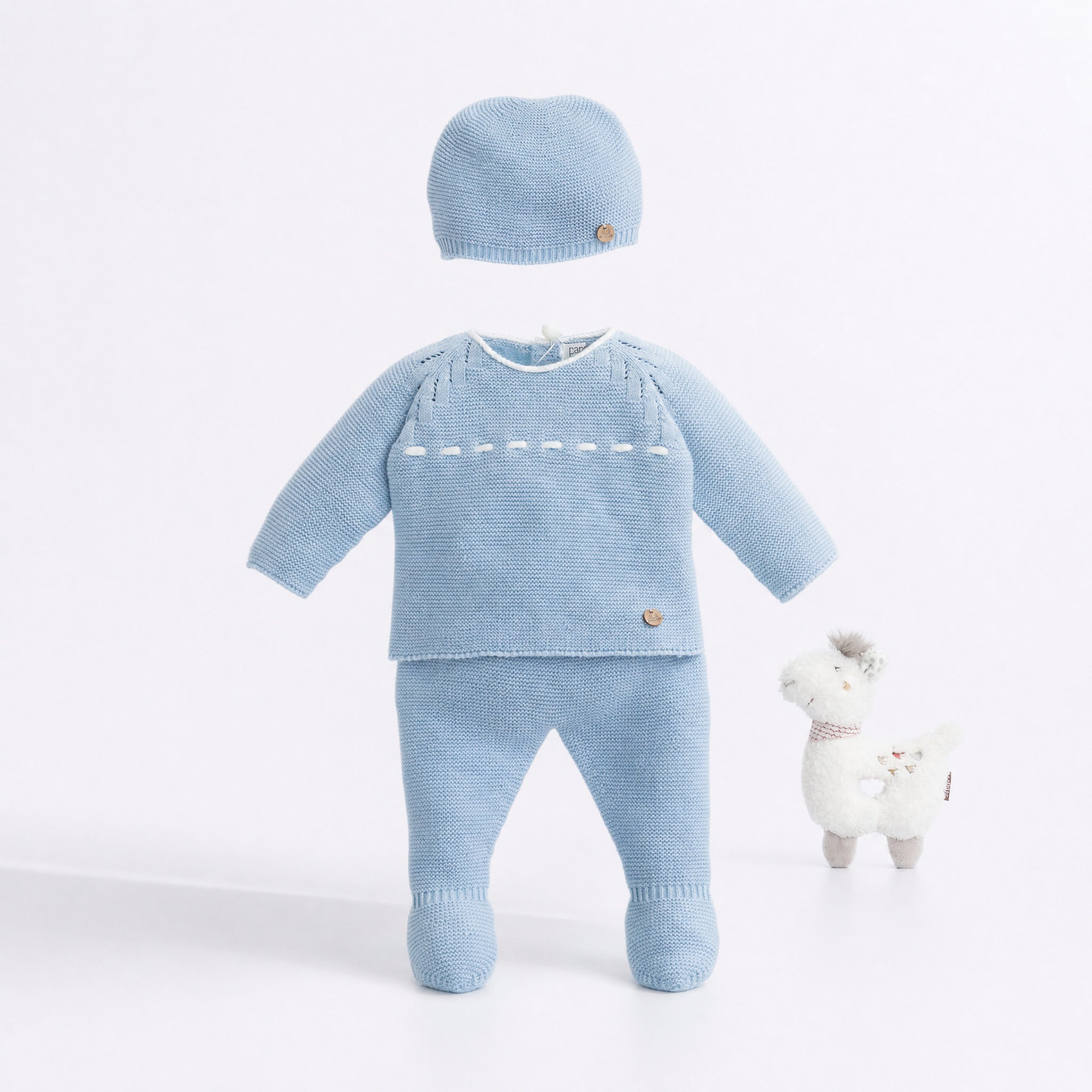 Conjunto para recém-nascido e gorro malha azul da Pangasa "Soft"