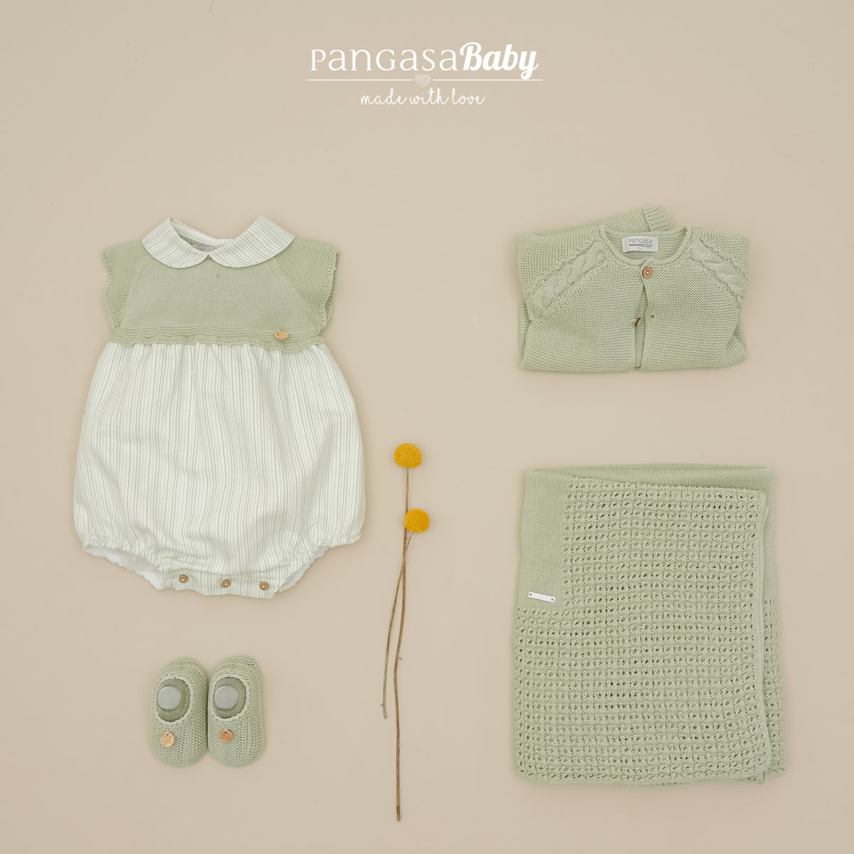 Carapins para bebe em malha verde da Pangasa