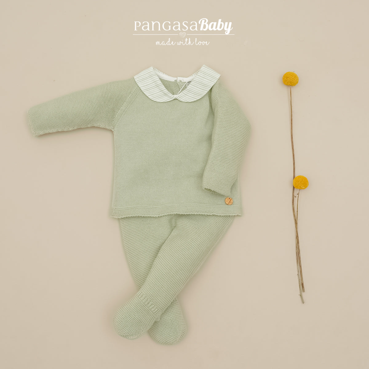 Conjunto recém-nascido em malha verde da Pangasa "Brote"