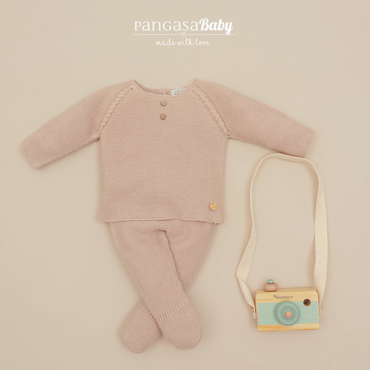 Conjunto recém-nascido em malha camel da Pangasa