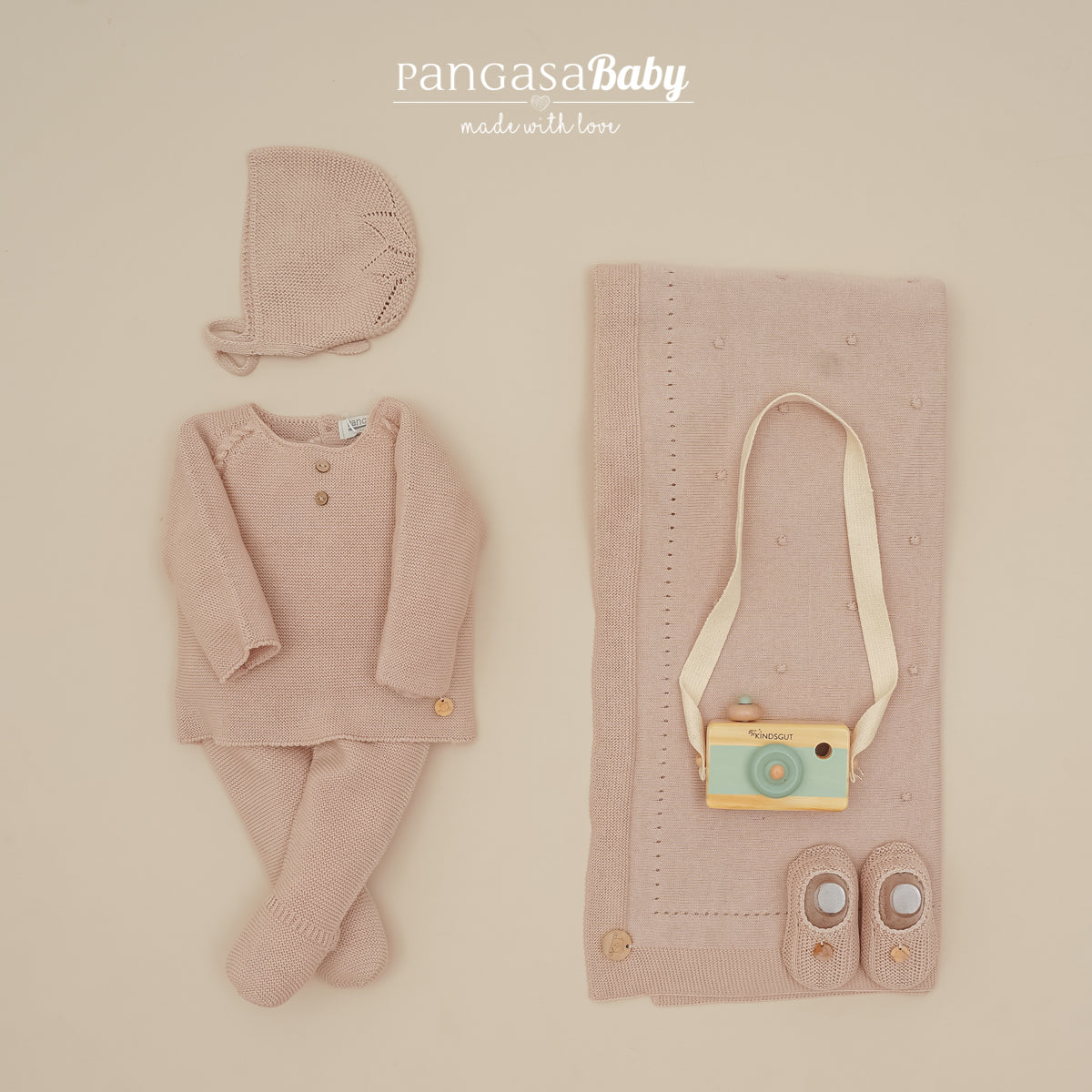 Conjunto recém-nascido em malha camel da Pangasa