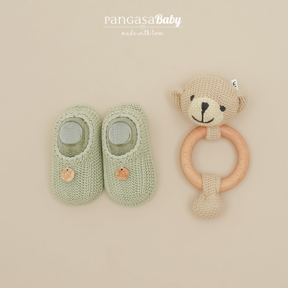 Carapins para bebe em malha verde da Pangasa